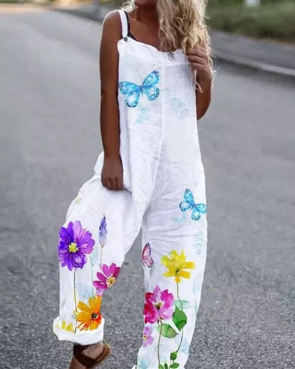 Women Linen Cotton Print Jumpsuit