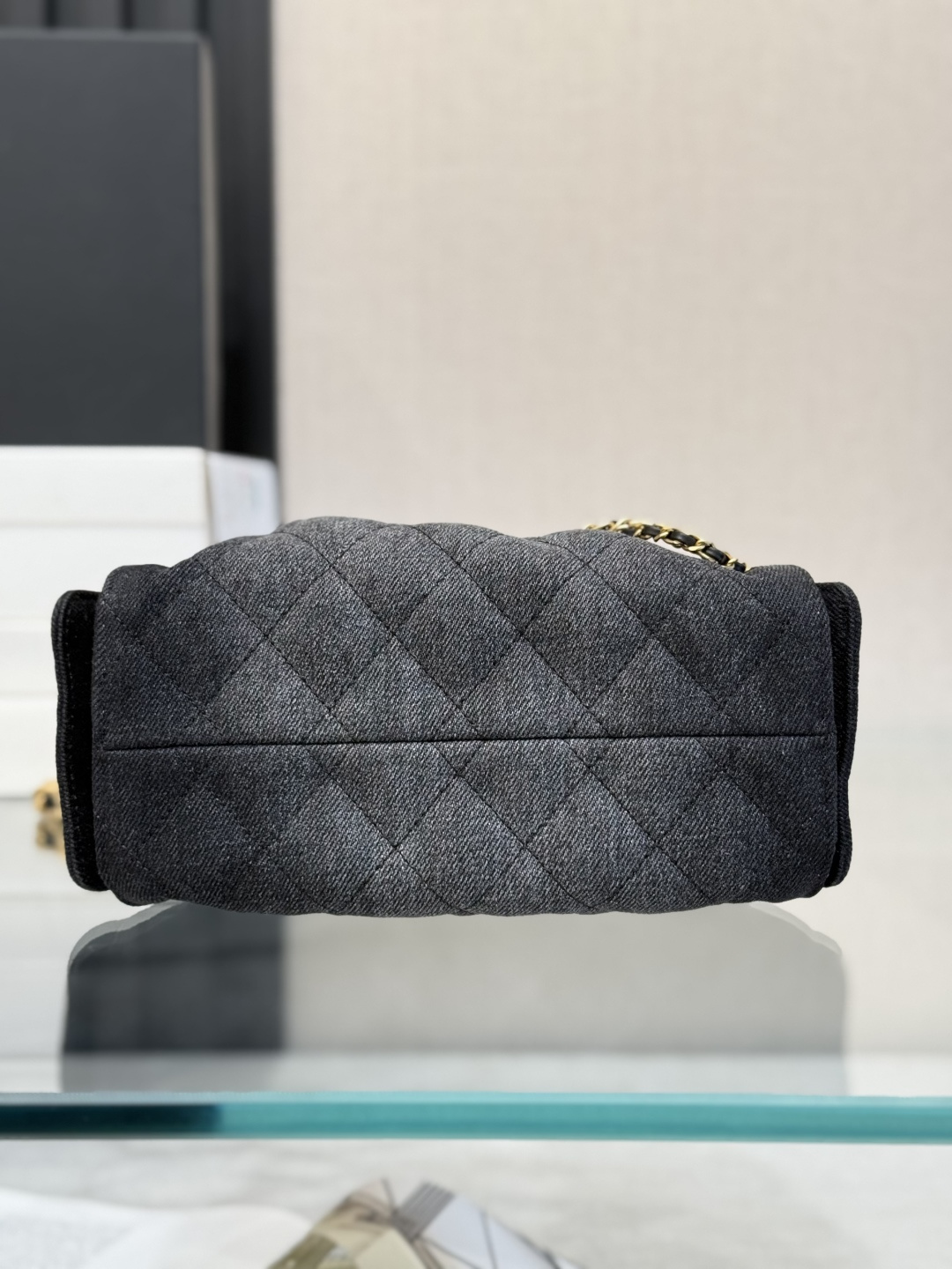 25 Small Hobo Bag (AS5293) in Black Washed Denim & Antique Gold-Tone Hardware - Mocuir