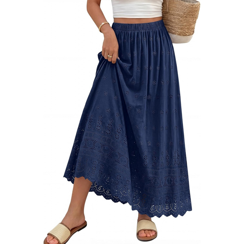 Women Summer Maxi Skirt Cute Elastic High Waist