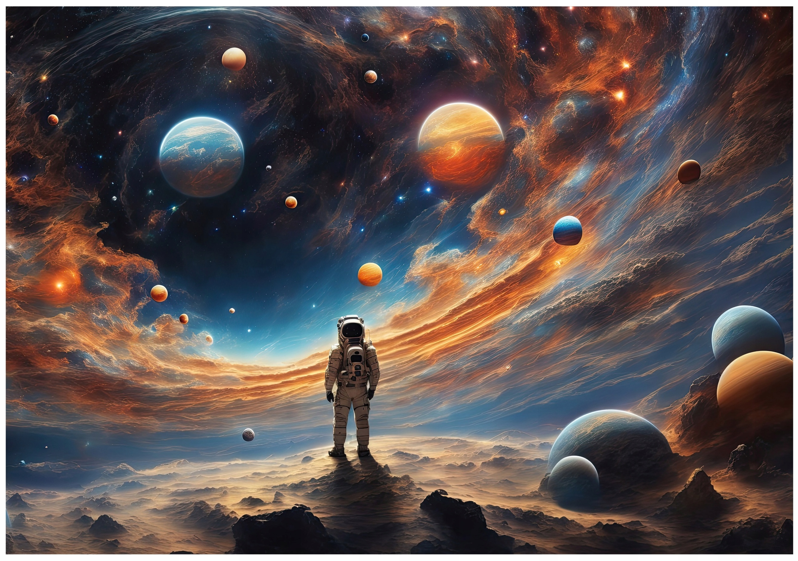 Cosmonaut, Planets, and Galaxy Wall Mural for Boys