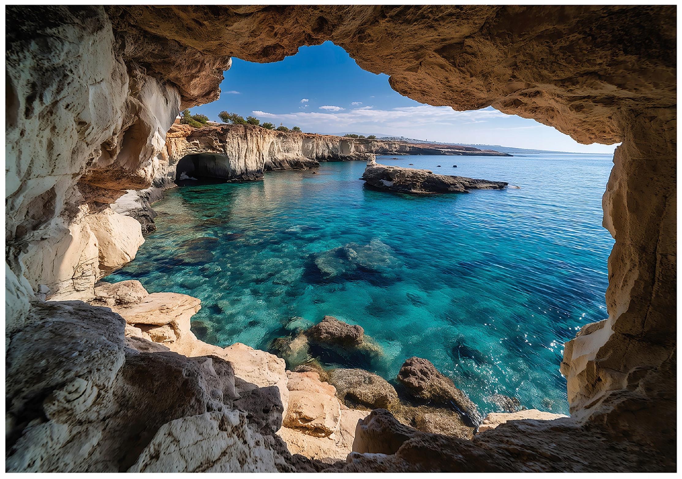 3D cave wall mural, ocean landscape for the bedroom or living room