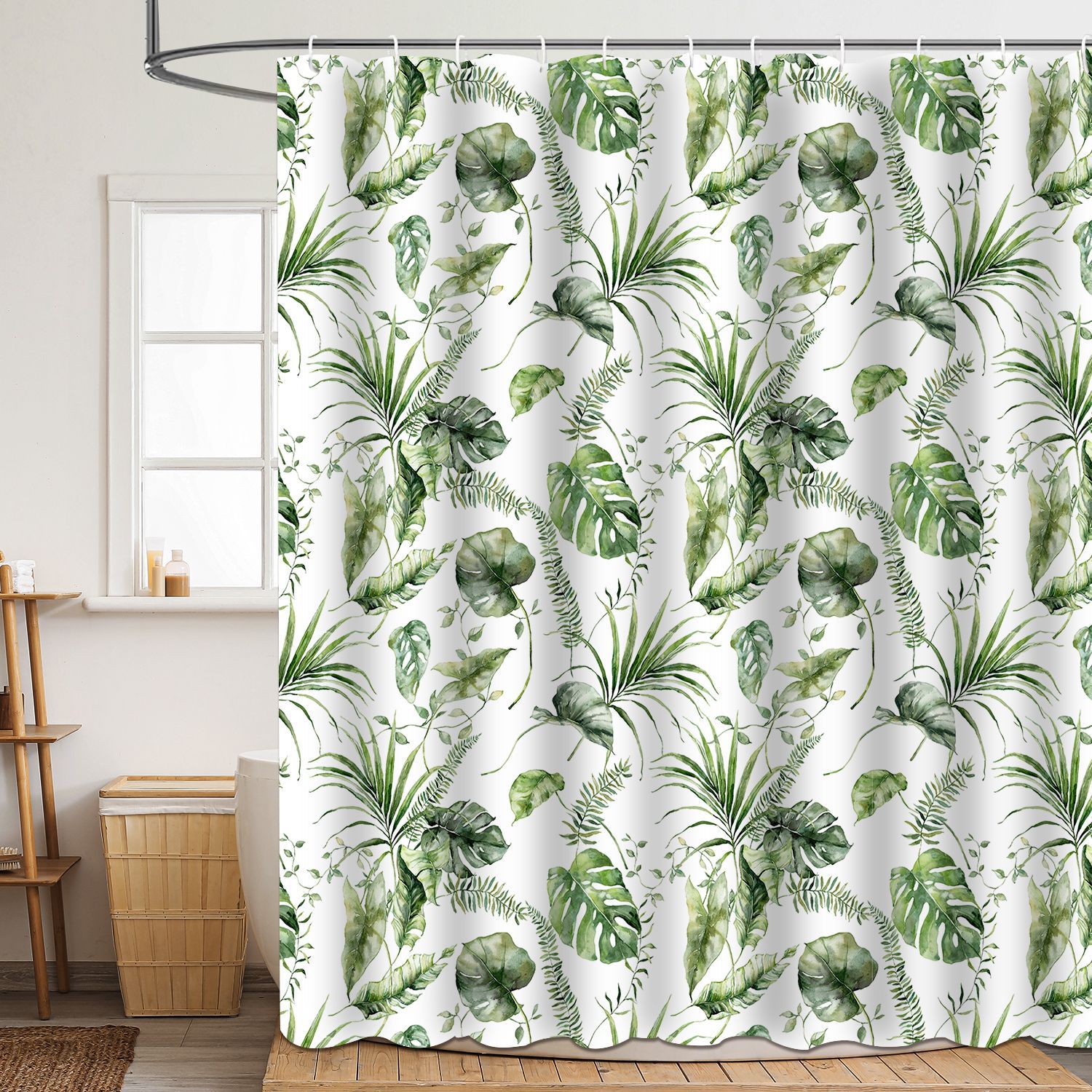 Shower curtain green plant leaf polyester 3d digital printing waterproof and mildew-proof shower bathroom partition