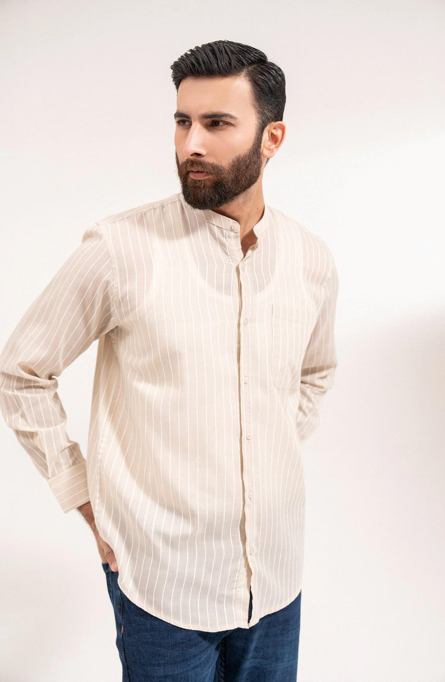 Men's Band Collar Shirt - SWS708125