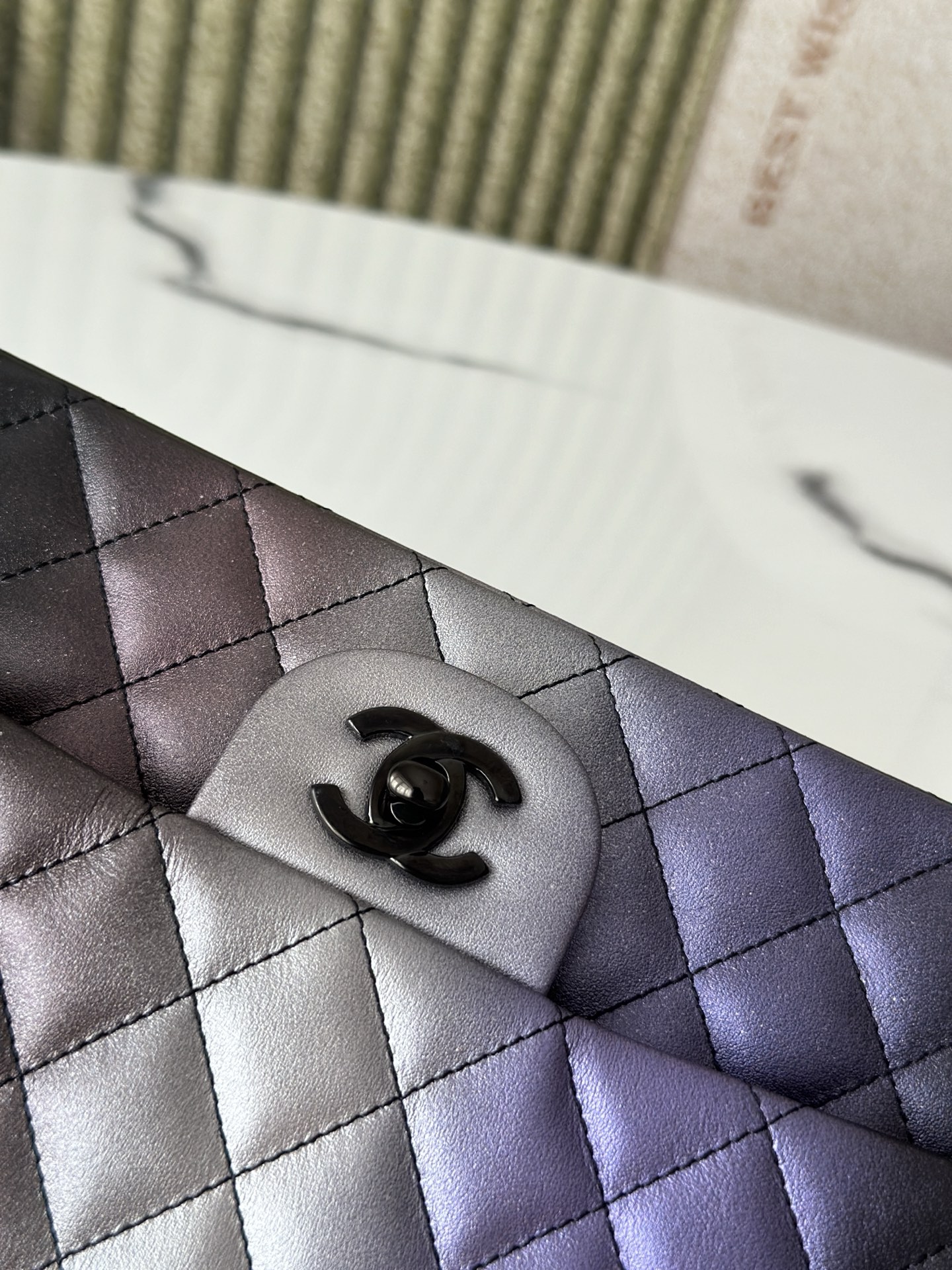 Classic Flap Medium Bag in Gradient Ombre Purple Lambskin with So Black Hardware (Model A01112) - Mocuir