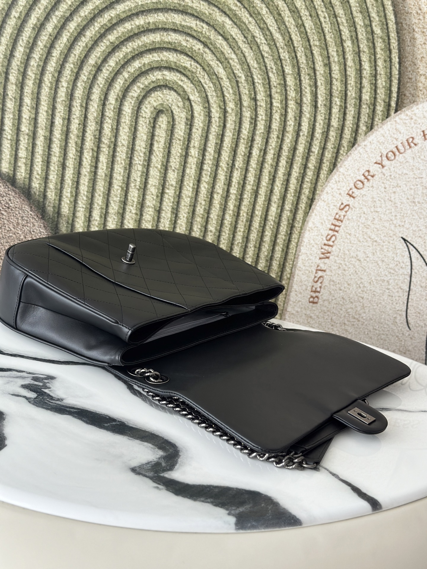 Black Calfskin Quilted Large Messenger Flap Bag with Ruthenium Hardware - Mocuir