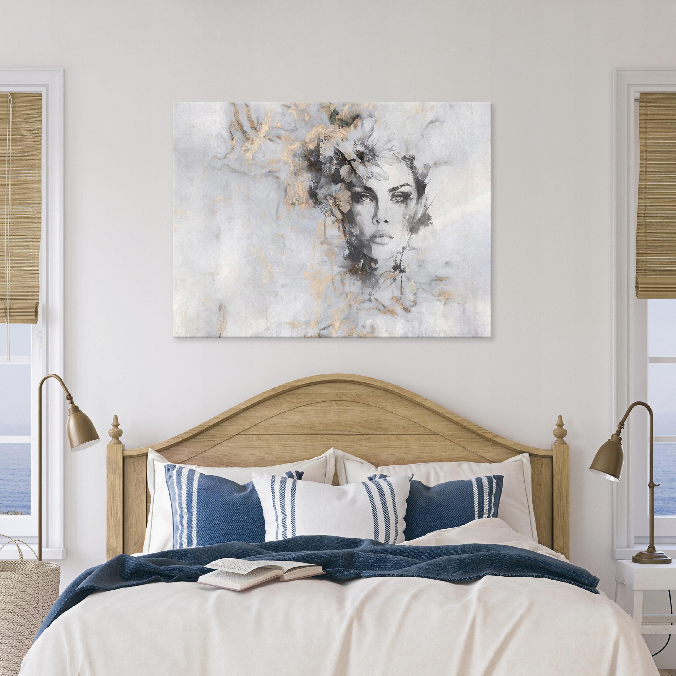 Painting of a woman in concrete, gold, and gray for the bedroom or living room on canvas, 40x30