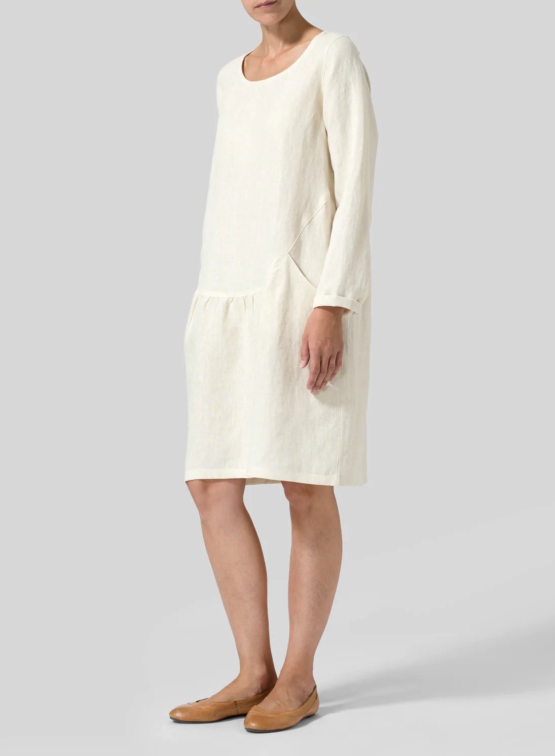 Cotton And Linen Pleated Waist Comfort Dress