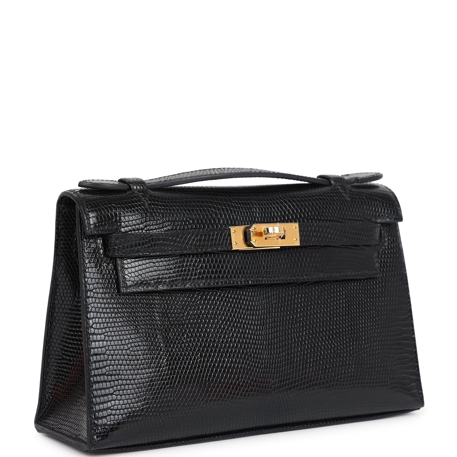Kelly Pochette Black Varanus Niloticus Lizard Gold Hardware