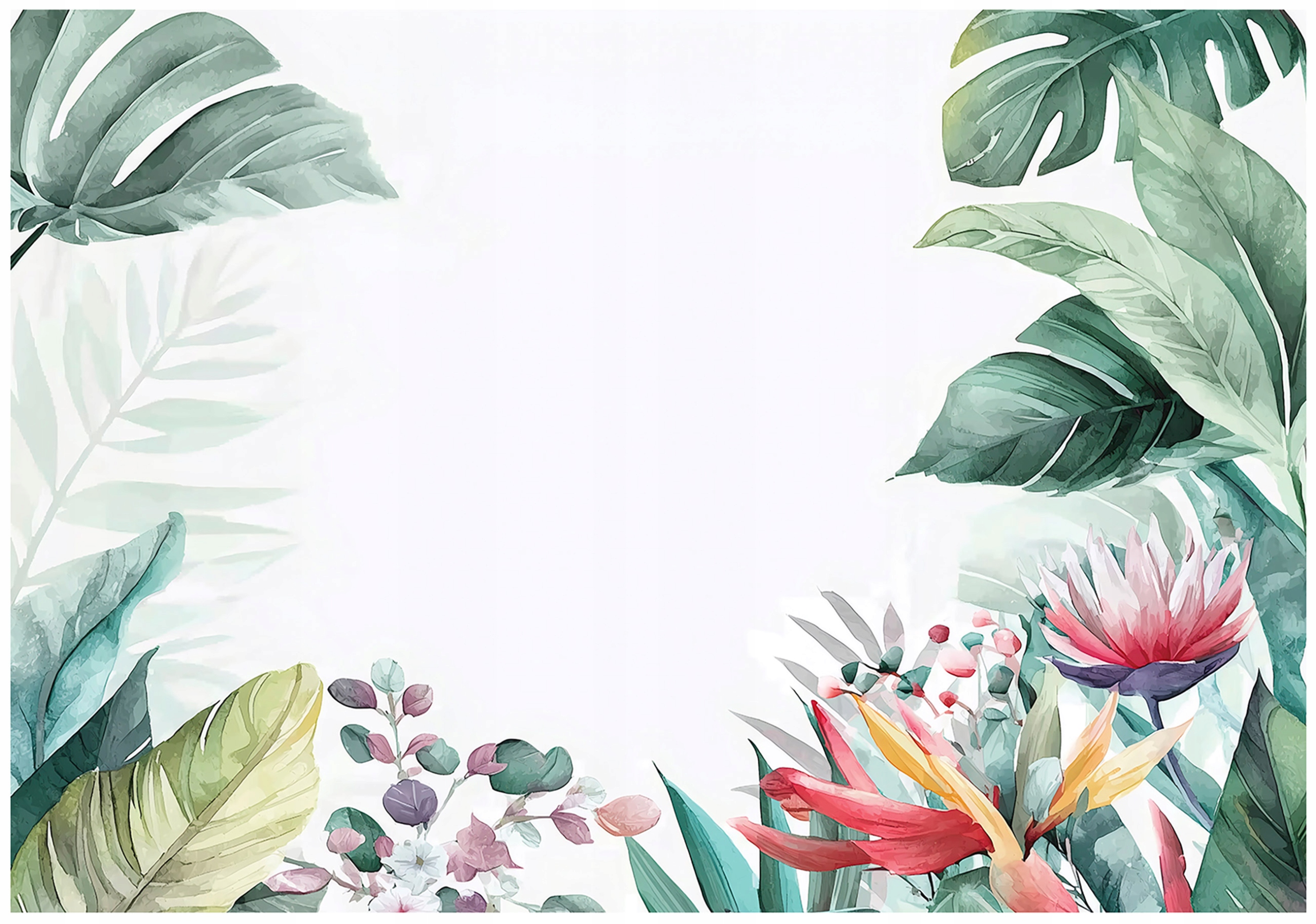 Jungle leaves green flowers wall mural for bedroom or living room
