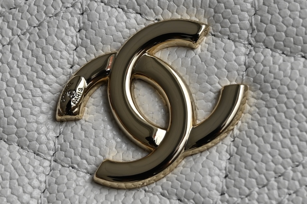 Small Vanity Case (LP Lunch Box Bag) in White Quilted Caviar Calfskin with Light Gold-Tone Hardware - Mocuir