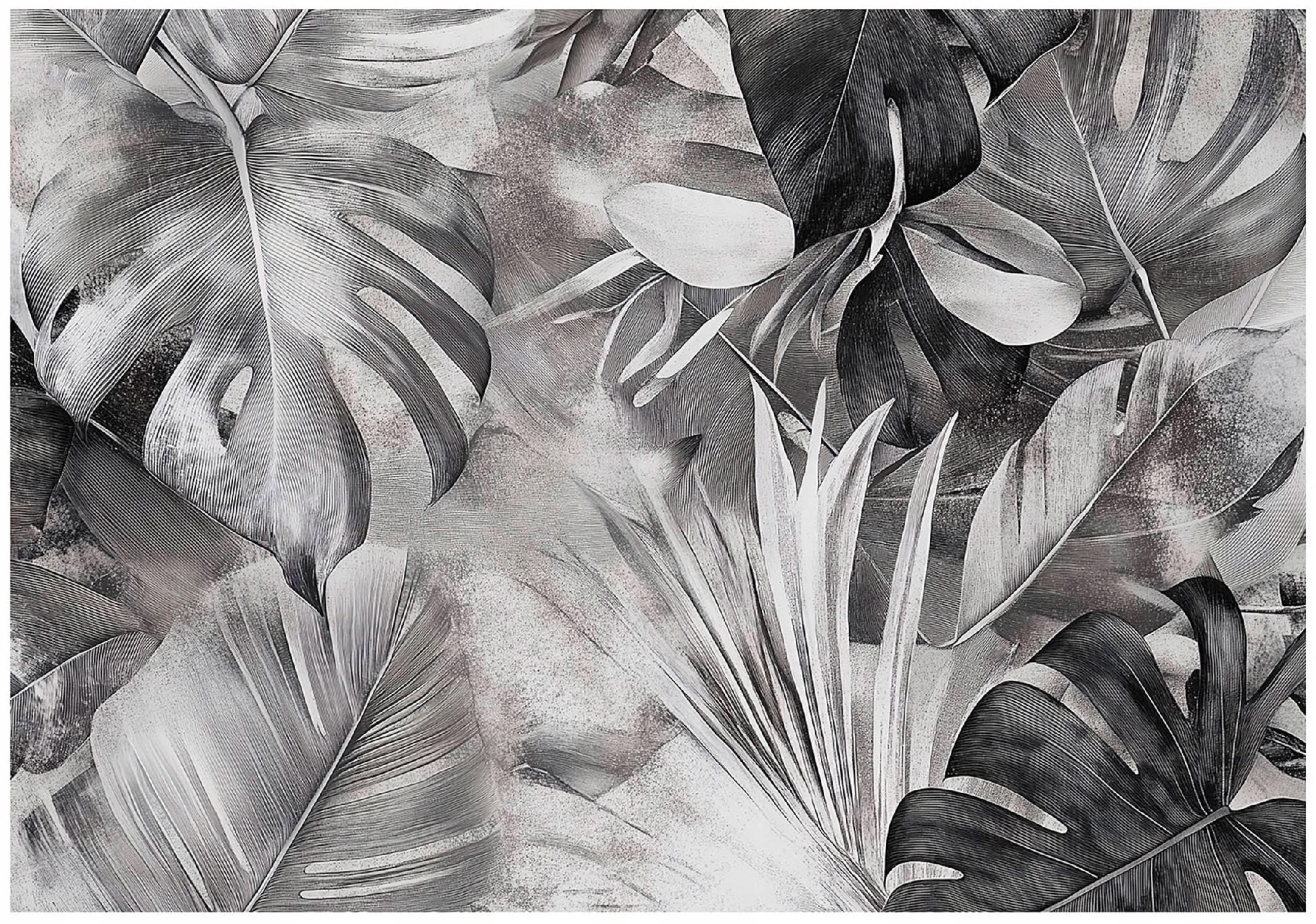 Black-and-white monstera leaf wall mural for the bedroom or living room