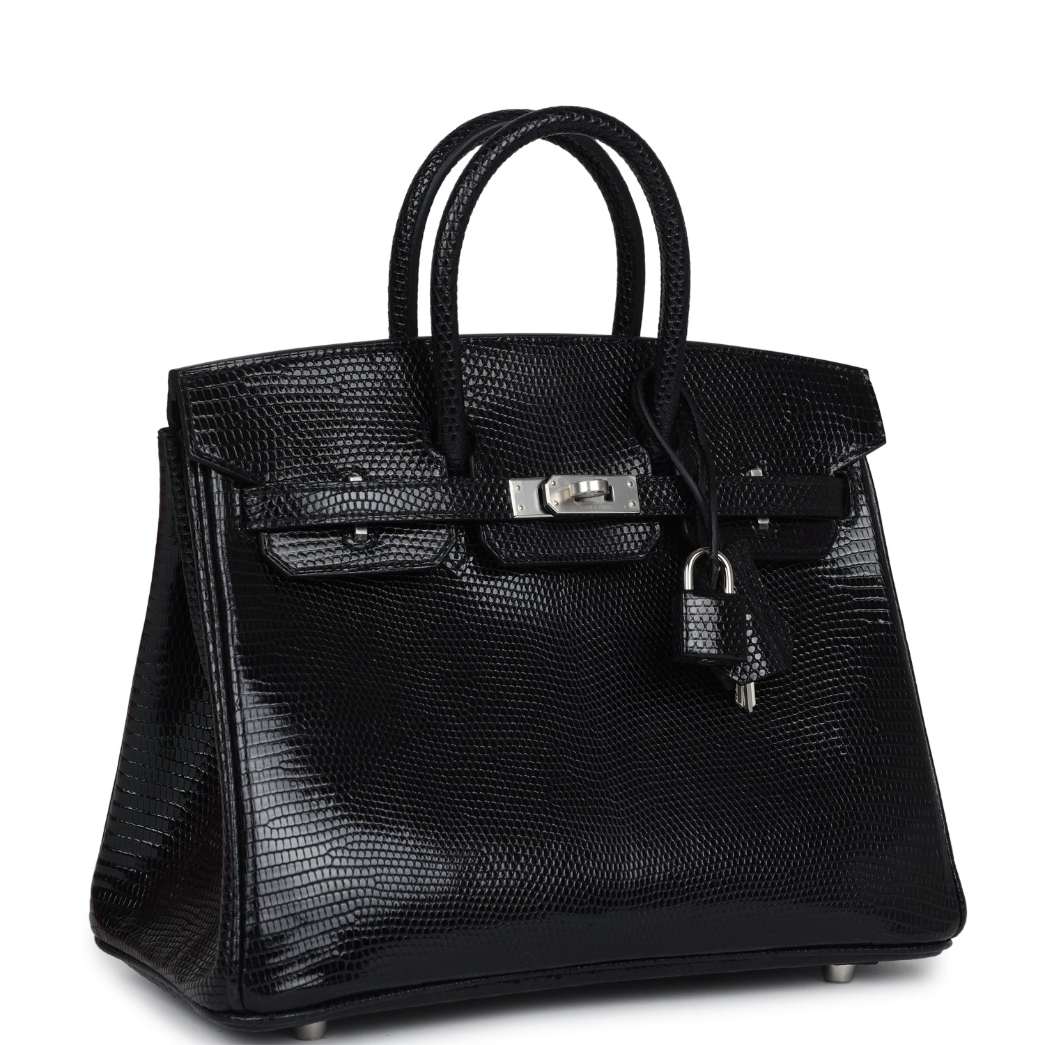 Birkin 25 Black Shiny Varanus Niloticus Lizard Palladium Hardware