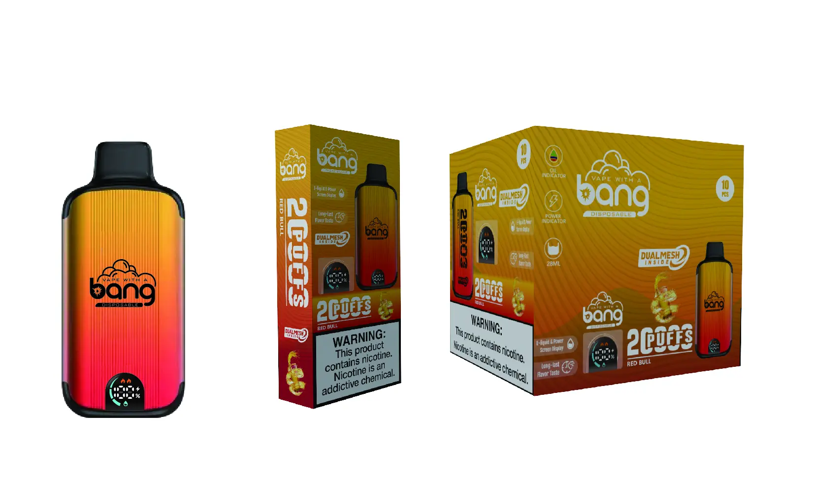 （3 pieces）Bang 20000 Puffs New Product LED Display Disposable Vape
