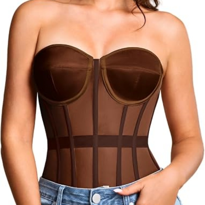Women's Strapless Mesh Corset Top, Going Out Lace-Up Bustier