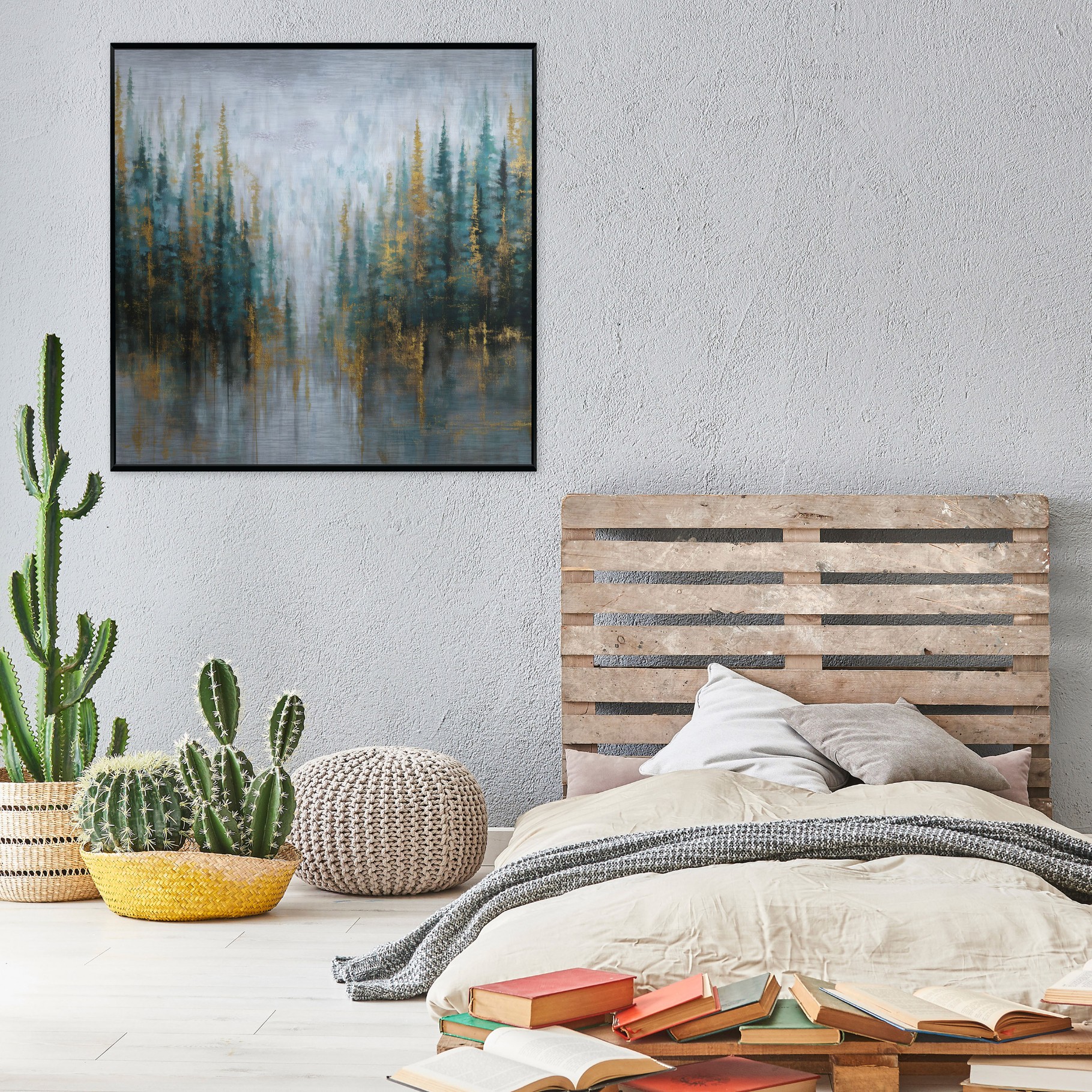 Painting in a black frame, metal forest, abstract, loft, living room, bedroom, 30x30