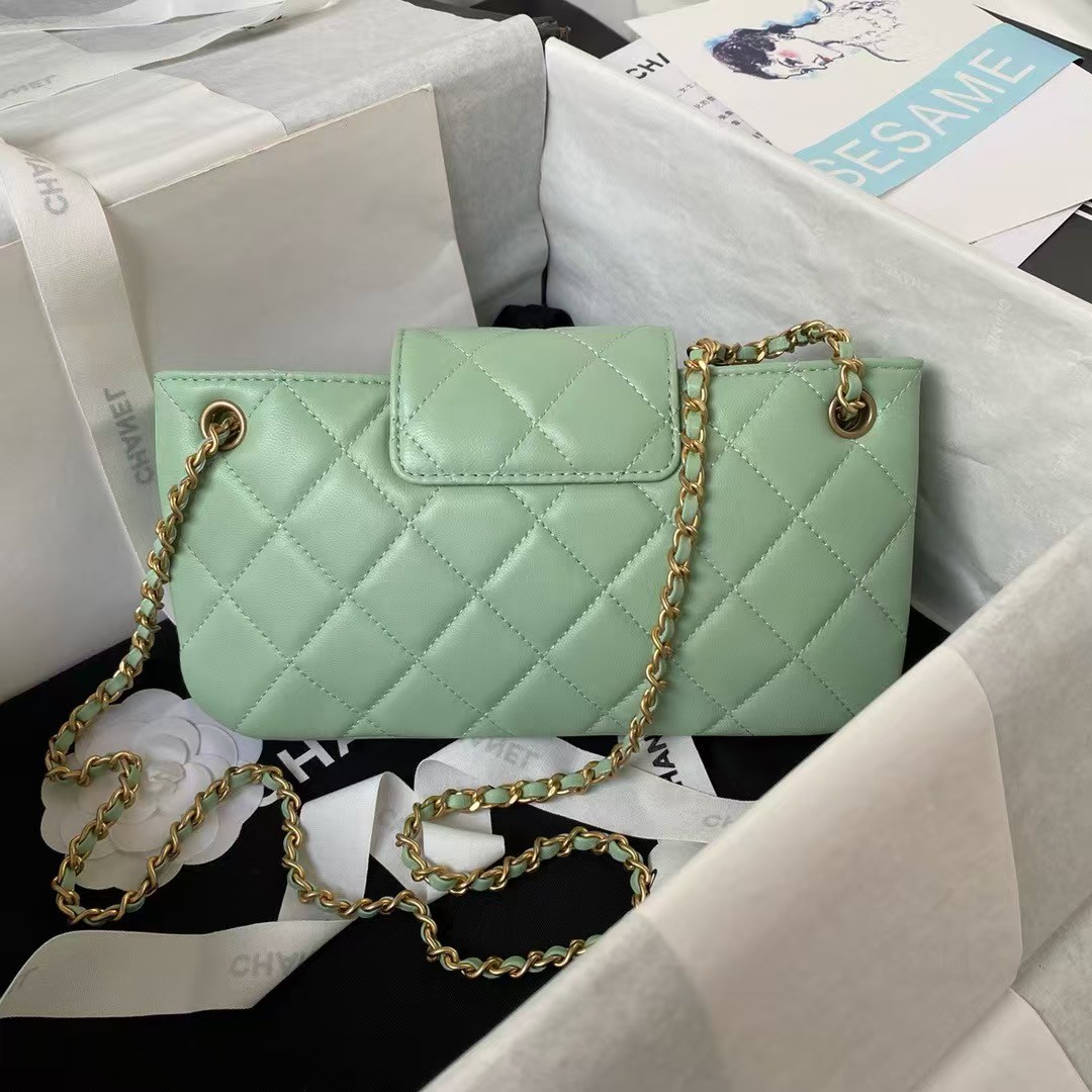 24C AS4611 Vintage Logo Lambskin Rectangular Shoulder Bag Green