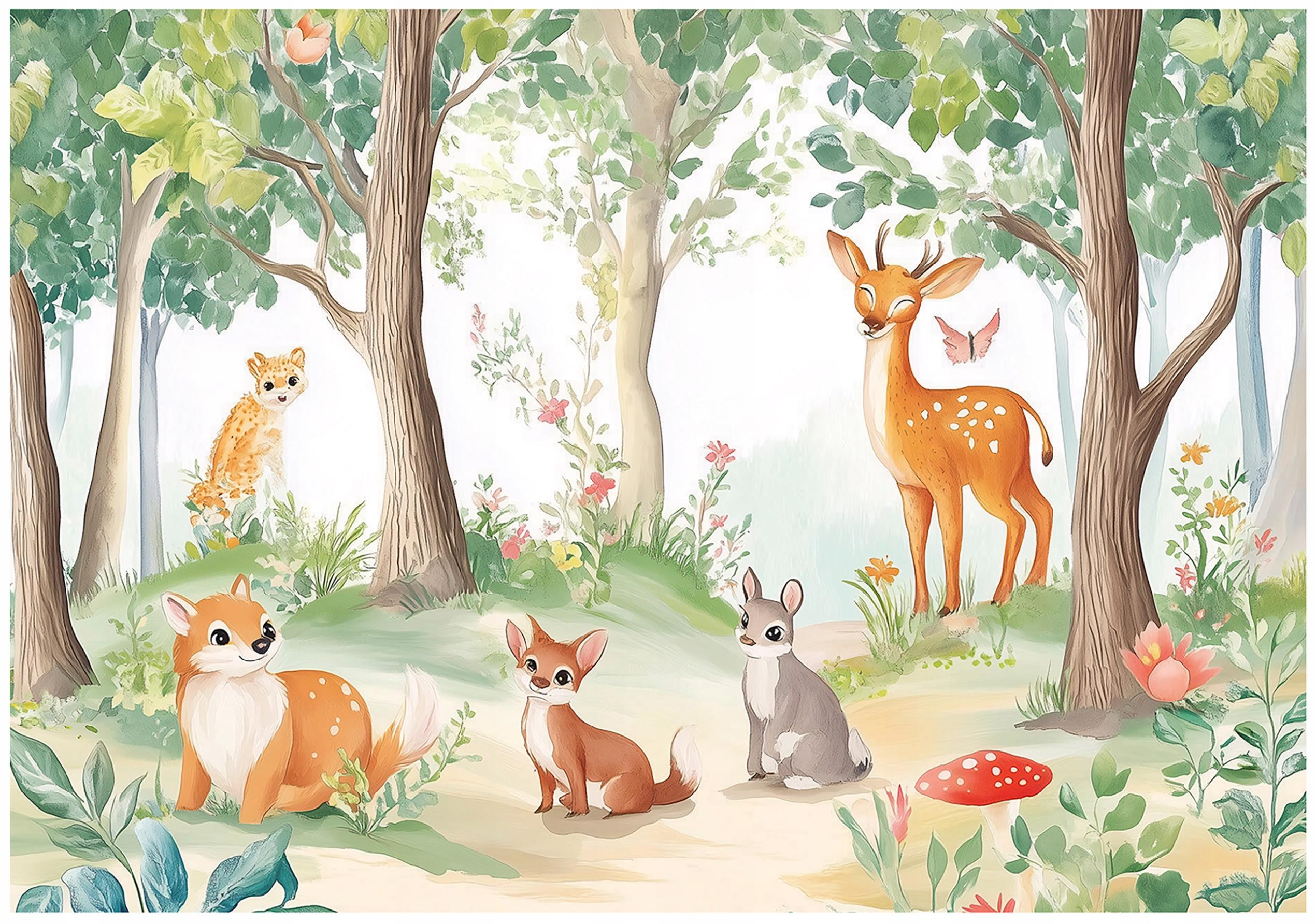 Wall mural for children, forest animals, girls, non-woven wallpaper,