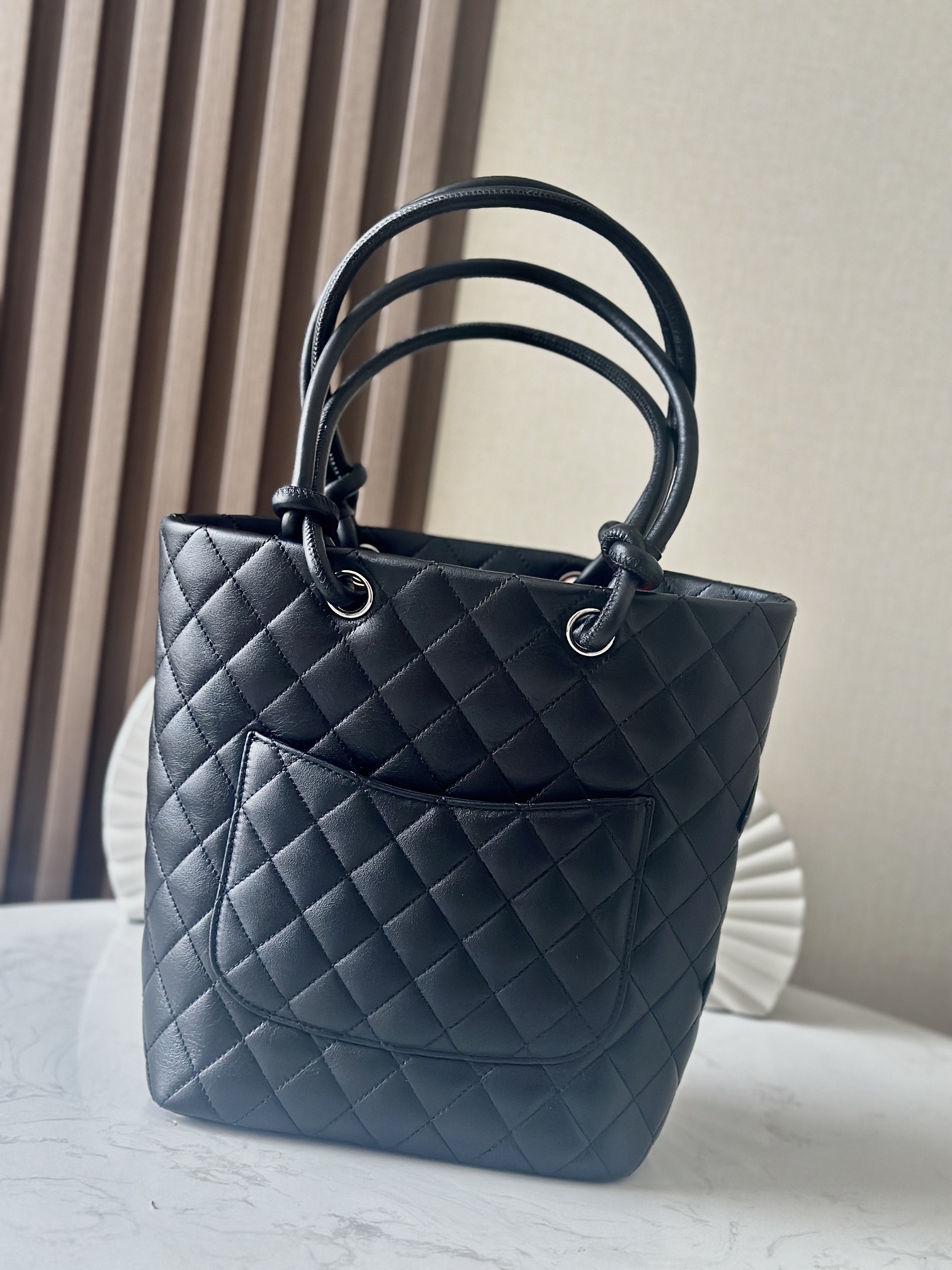 Black Quilted Cambon Small Tote Bag with Patent CC Logo - Mocuir
