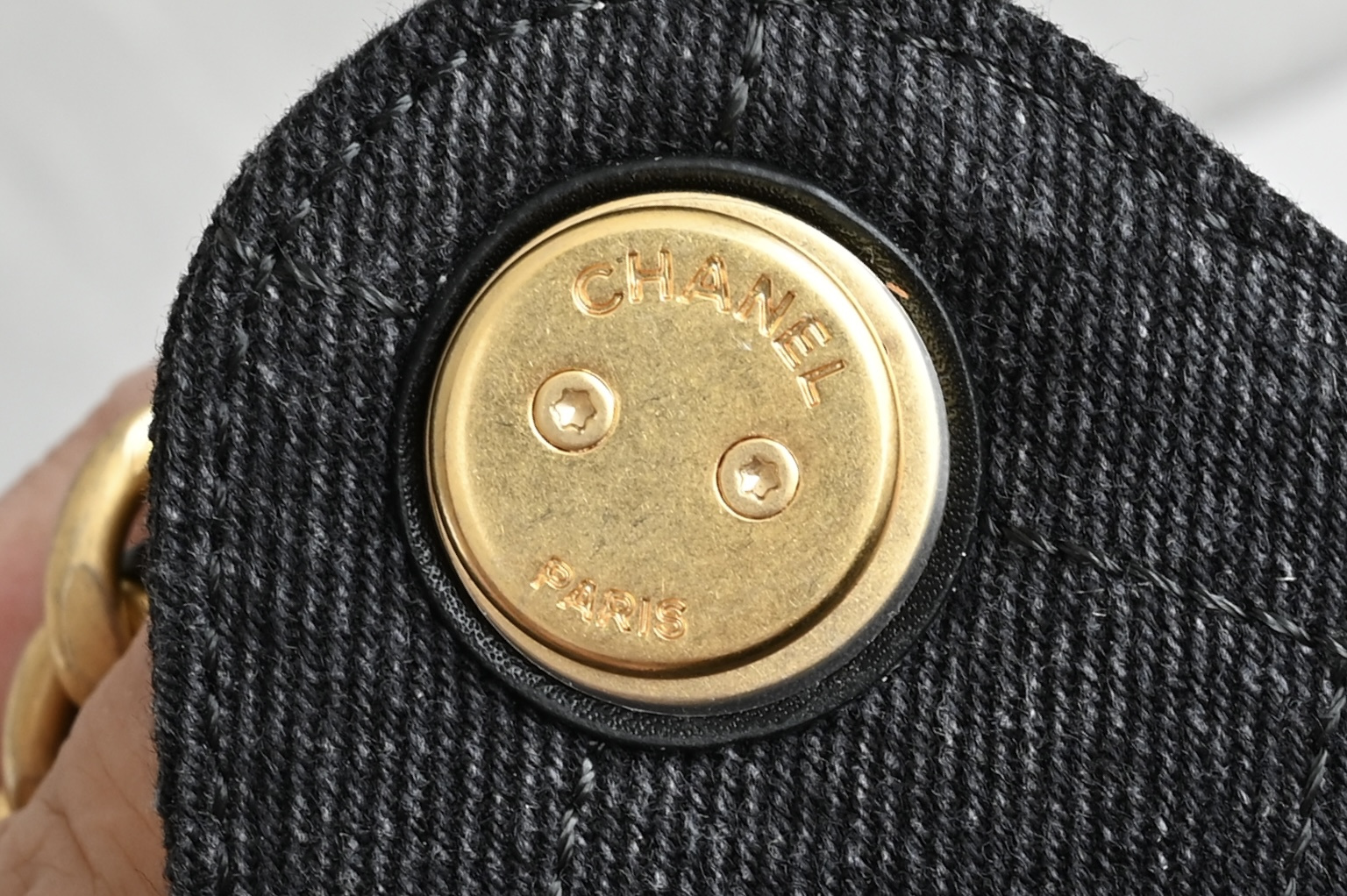 25 Small Handbag (AS5293) in Black Washed Denim with Antique Gold-Tone Hardware - Mocuir