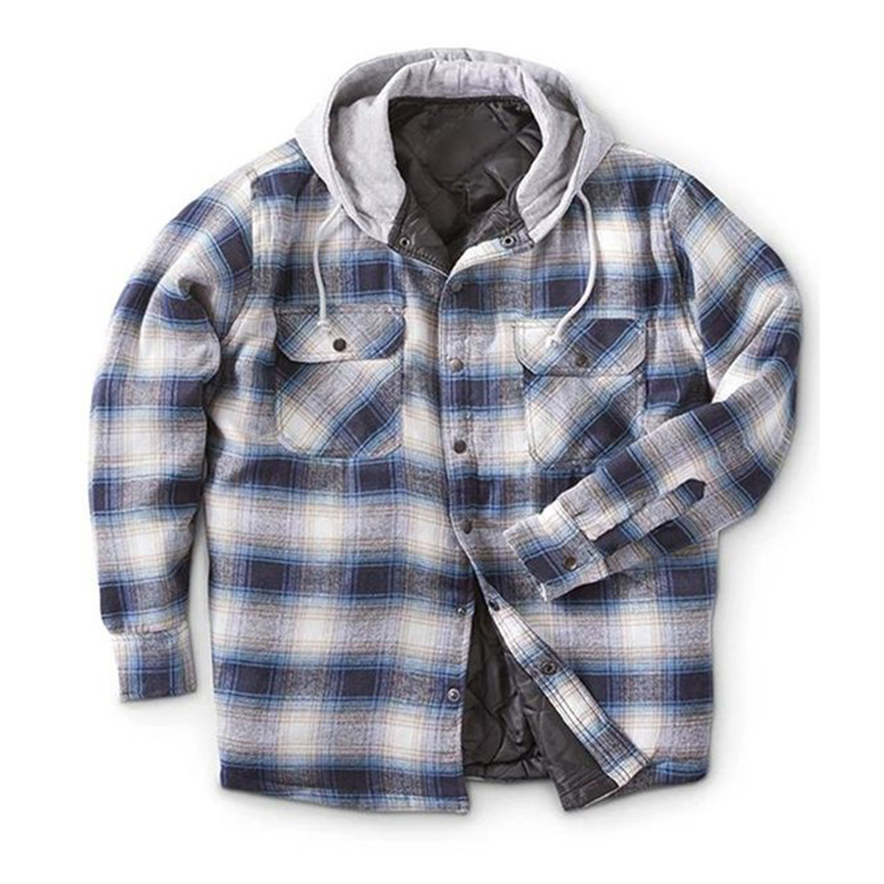 Men's Plaid Brushed And Fleece Padded Hooded Cardigan Jacket