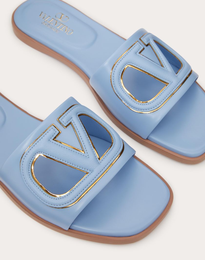 VLOGO CUT-OUT CALFSKIN SLIDE SANDAL