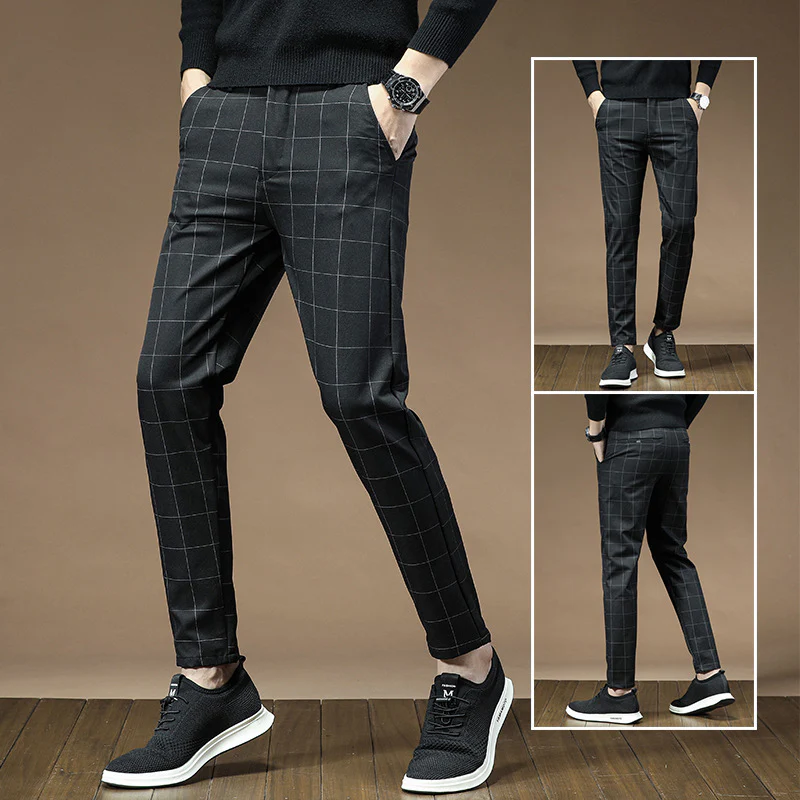 Black Plaid Mens Dress Pants
