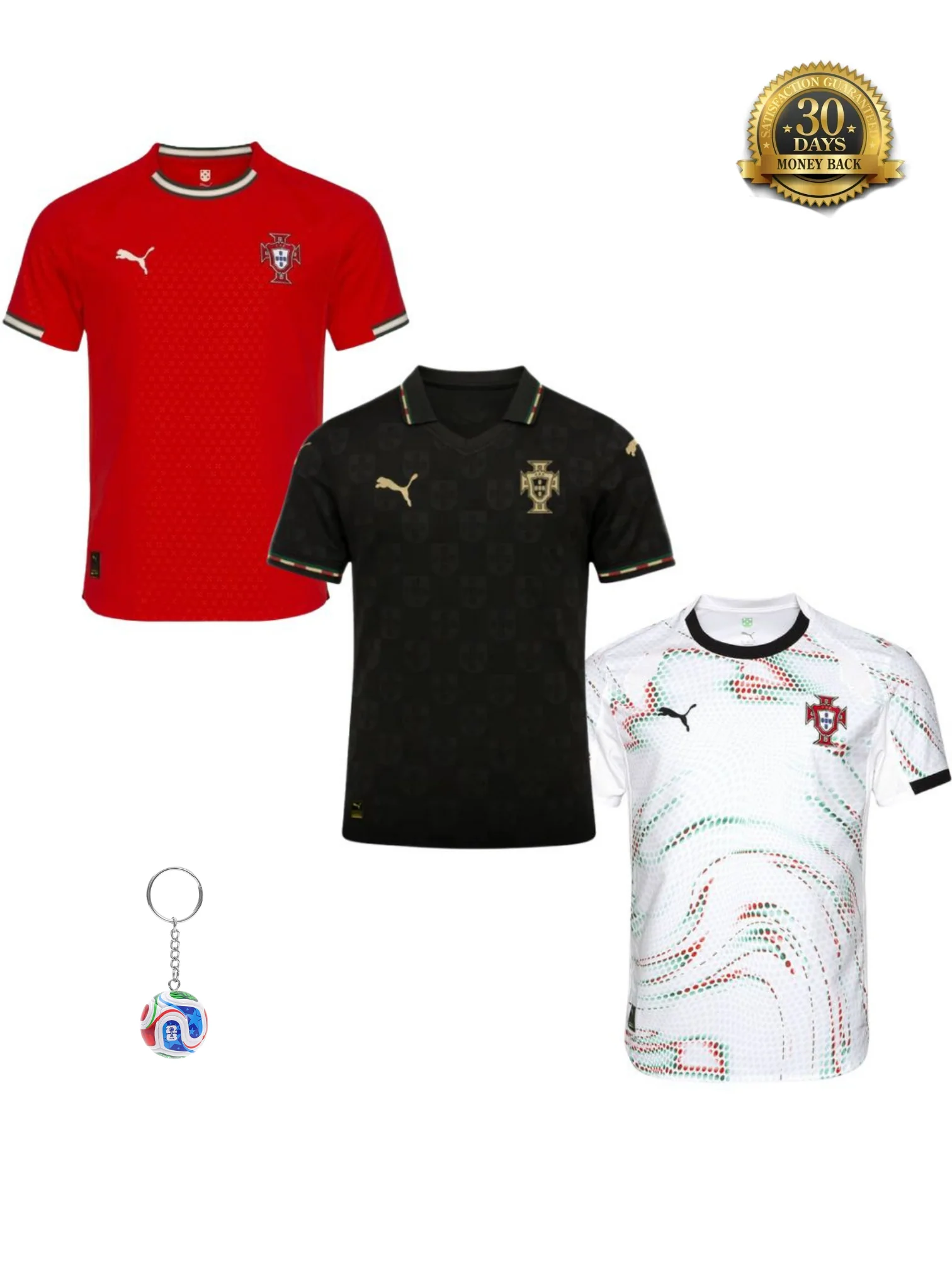 Portugal World Cup Fan Jersey Home, Away e Black Panther 2026- Kit 3 Fan Jersey