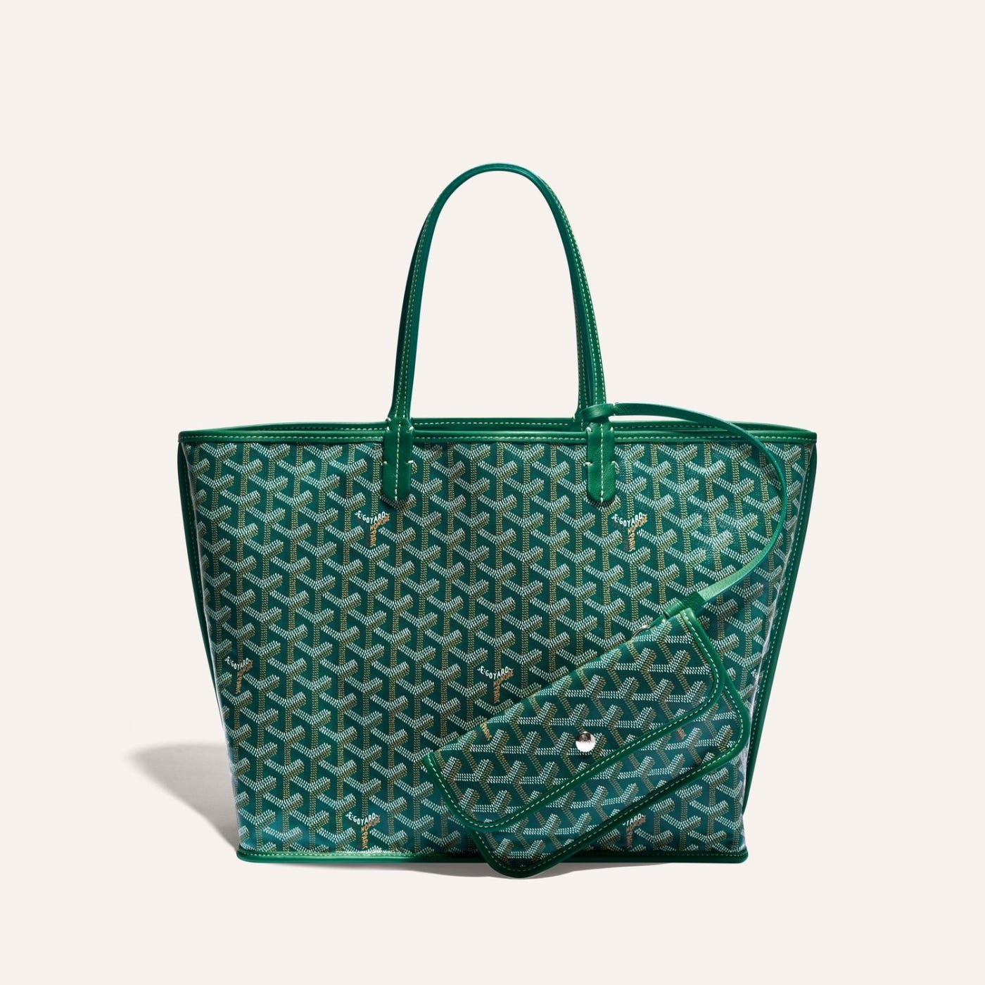 Goyardine Green Anjou PM Reversible Tote Palladium Hardware
