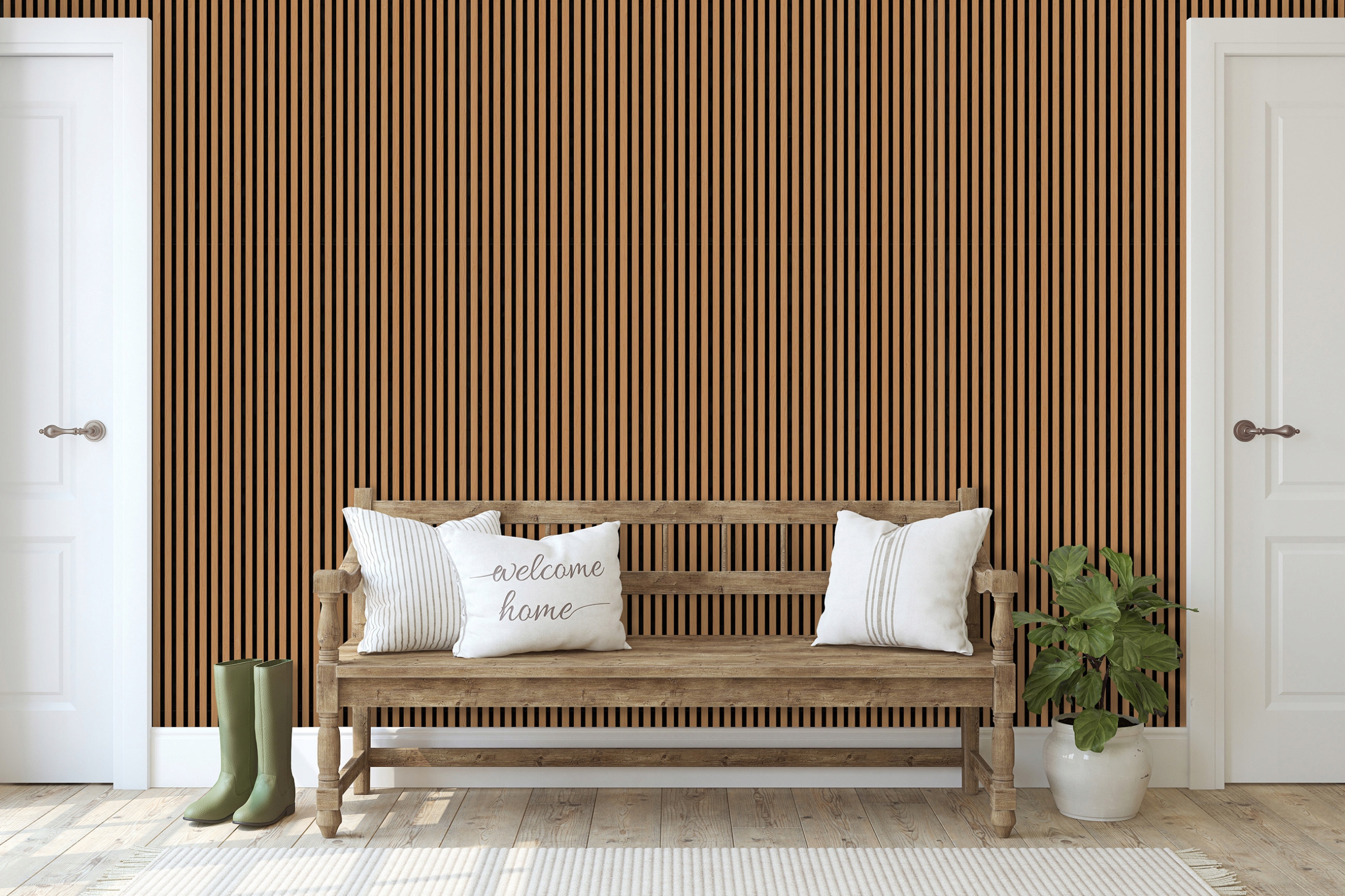 Brown wood-striped wallpaper on non-woven fabric for the living room or bedroom