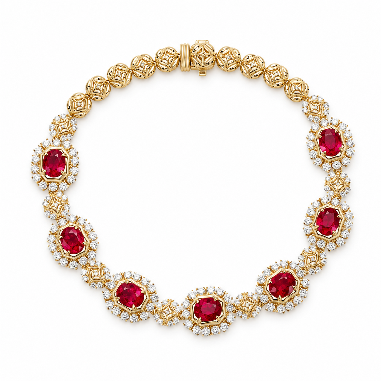 Burmese ruby ​​and diamond halo bracelet