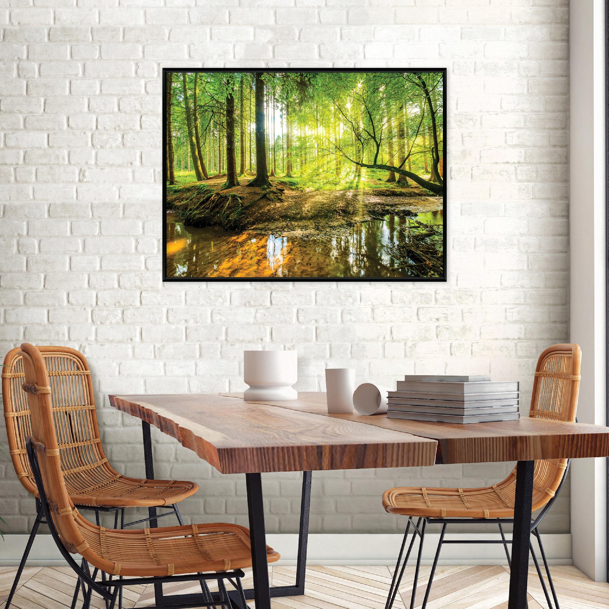 Black-framed canvas painting of a forest, trees, nature, living room, bedroom, 60x40