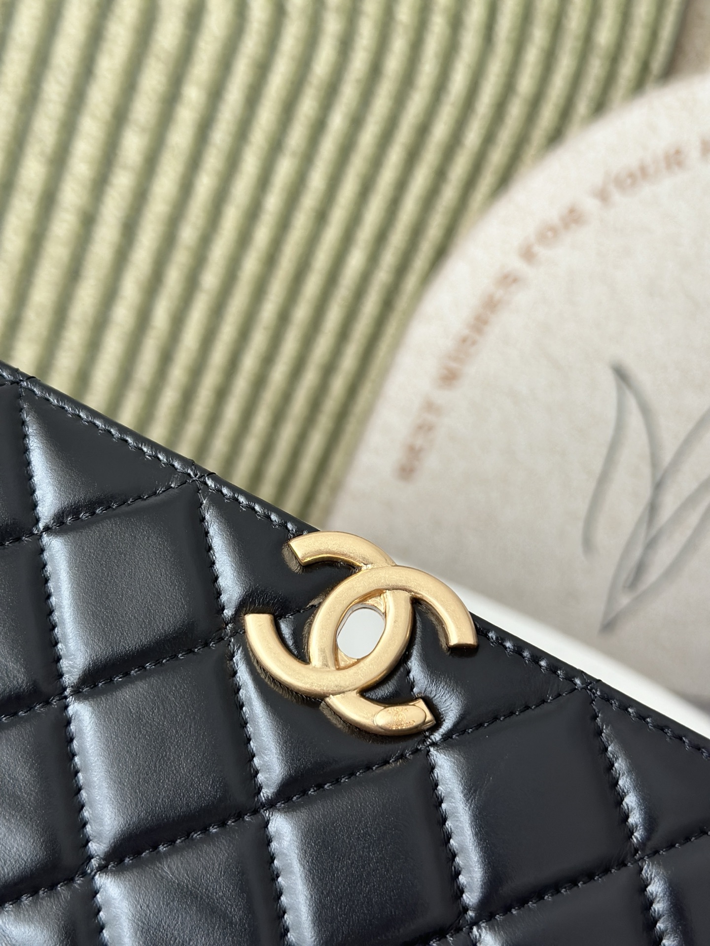 Small Flap Bag with Pearl Chain Detail in Black Shiny Calfskin with Gold-Tone Hardware - Mocuir