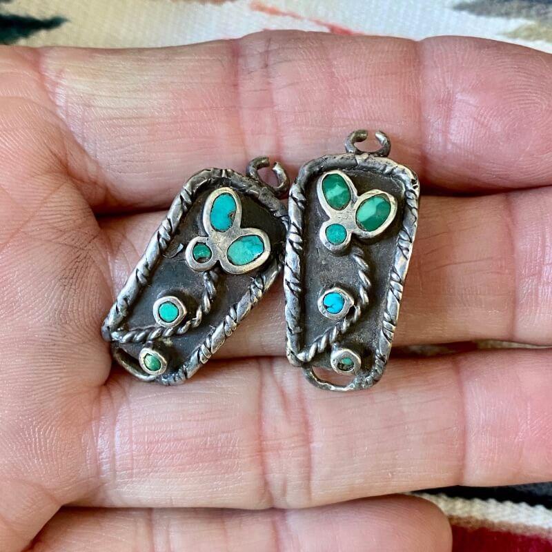 Vintage Navajo Watch Band Plates with Turquoise Inlay in Sterling Silver
