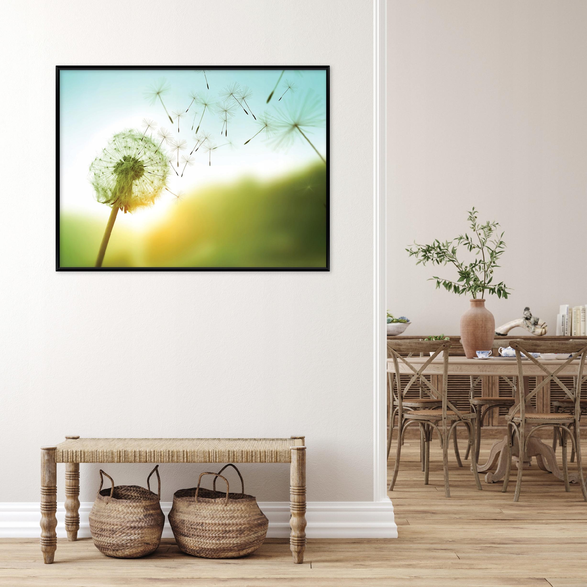 Black-framed canvas print featuring blown-up flowers; suitable for living room or bedroom; 40x30 cm