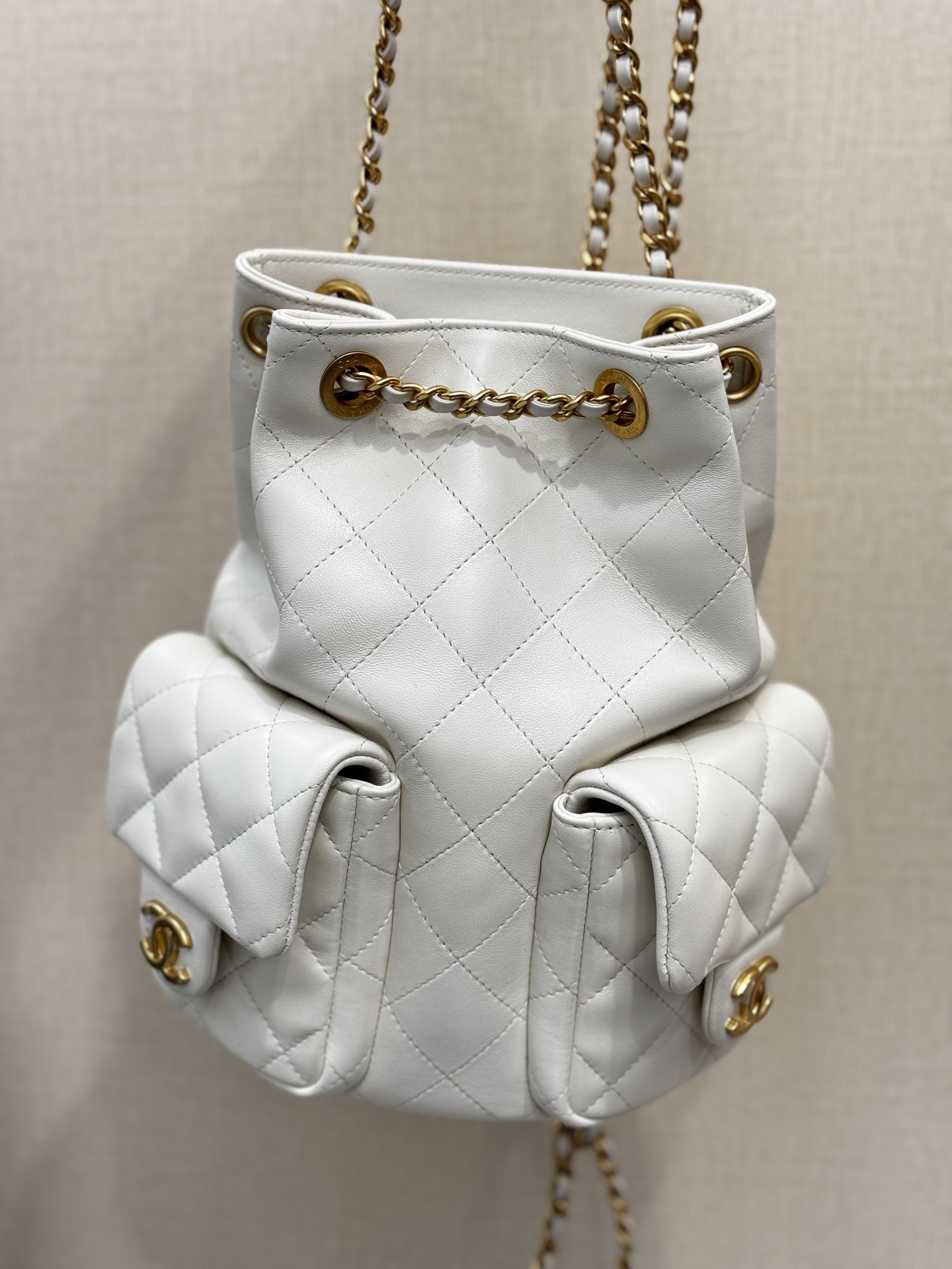 Drawstring Bucket Backpack（White） - Mocuir