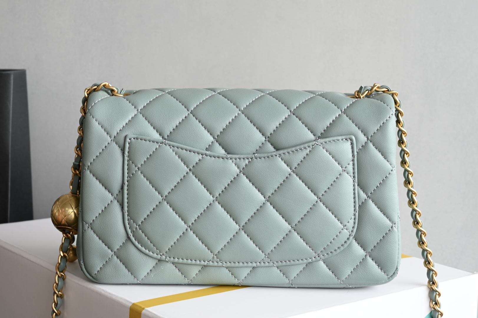 Classic Flap Large Mini with Adjustable Ball Chain in Mint Green Lambskin with Light Gold-Tone Hardware (Model AS1787) - Mocuir