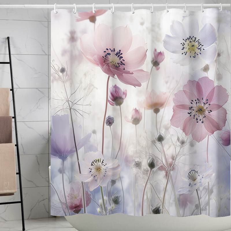 Digital printing watercolor ink flower simple geometric shower curtain waterproof and moisture-proof sanitary interval