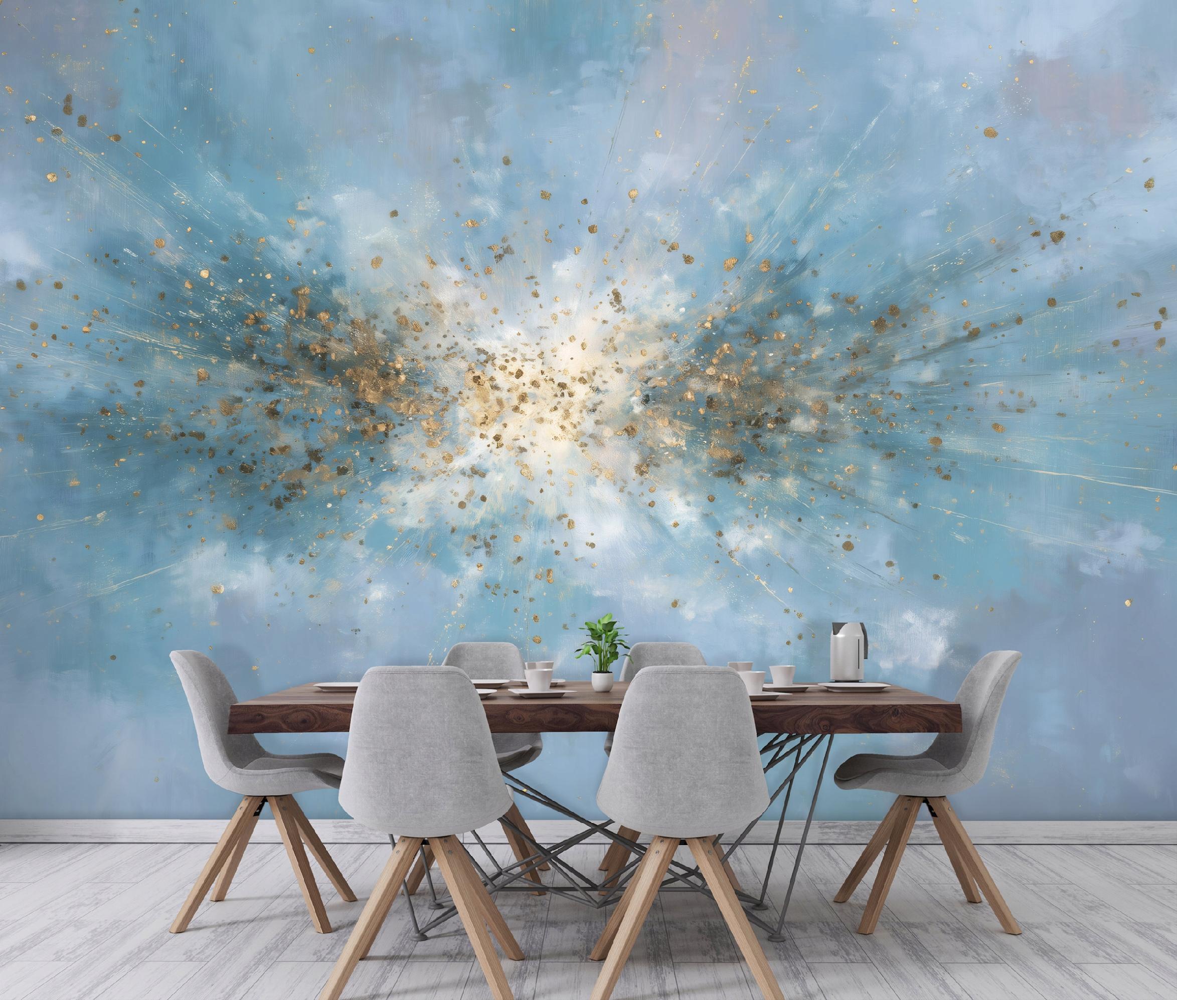 Abstract gold wall mural for the bedroom or living room, non-woven wallpaper,