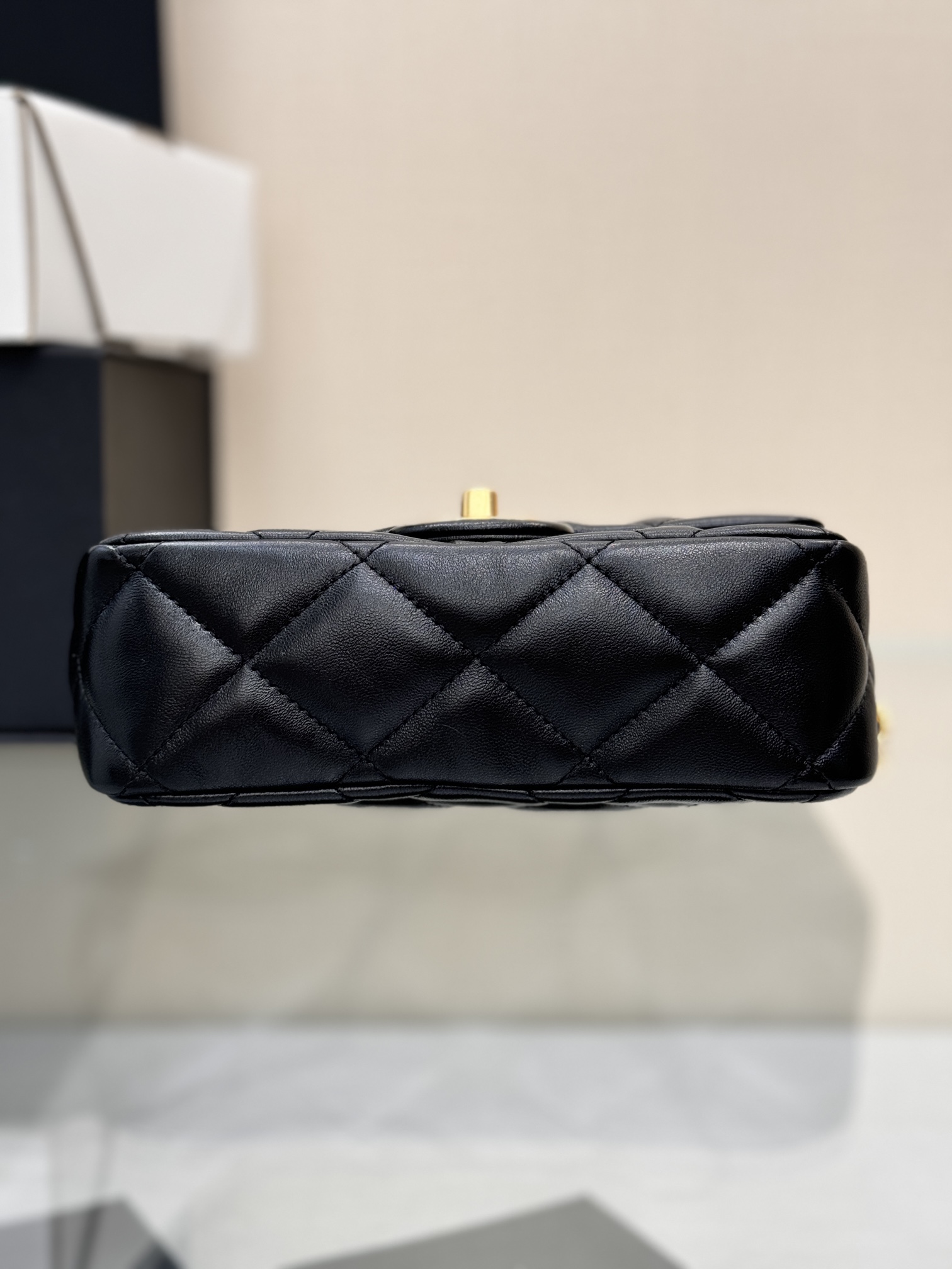24B Classic Flap Mini with Twist Handle in Black Waxed Lambskin with Gold-Tone Hardware (Model AS5166) - Mocuir