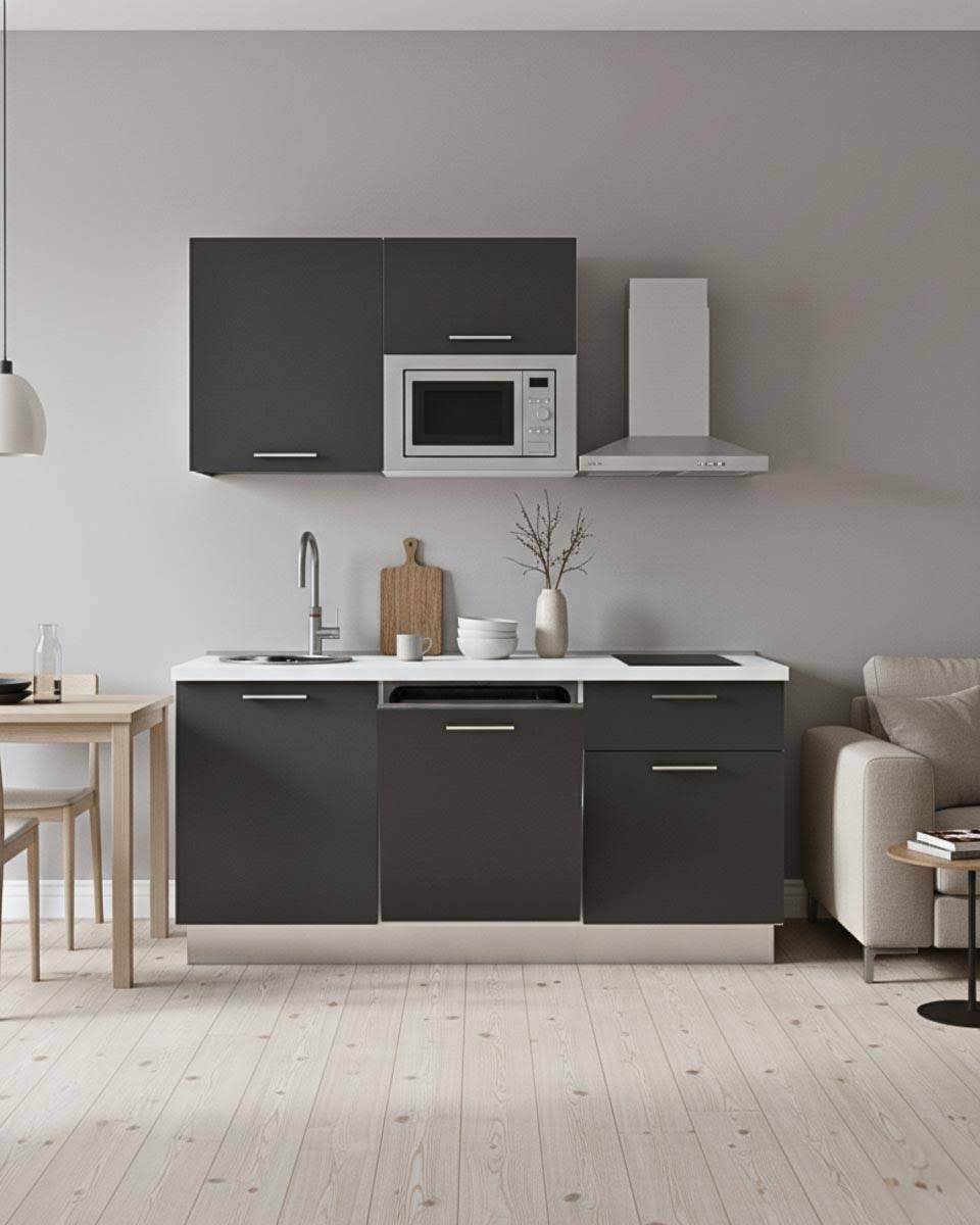 Cucina compatta Sara - 180 cm Linea Elettra - Blocco cucina moderno per appartamento, B&B e hotel - Personalizzabile in finiture e colori -