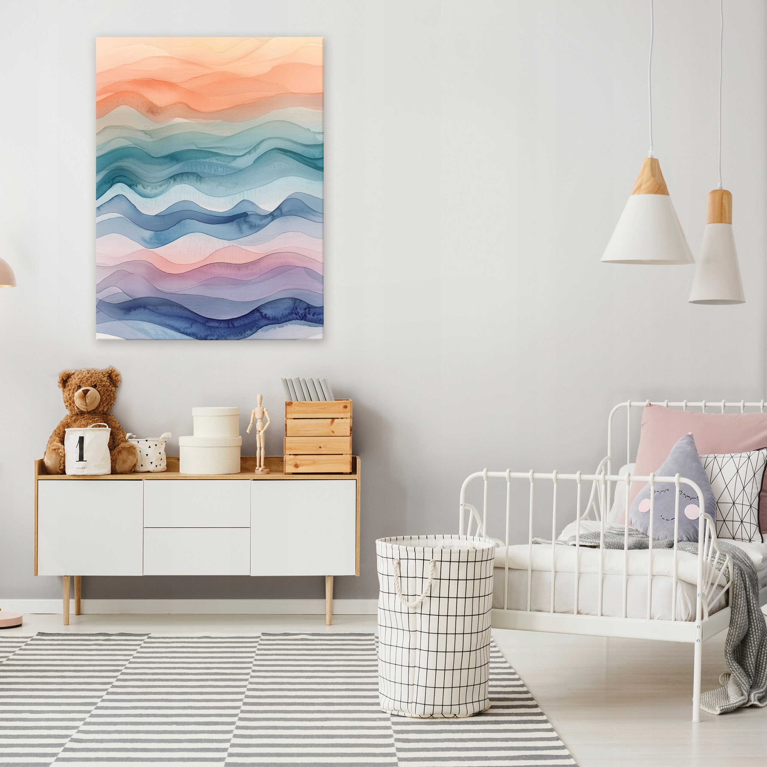 Abstract watercolor and pastel painting on canvas (40x30 cm) for the bedroom or living room
