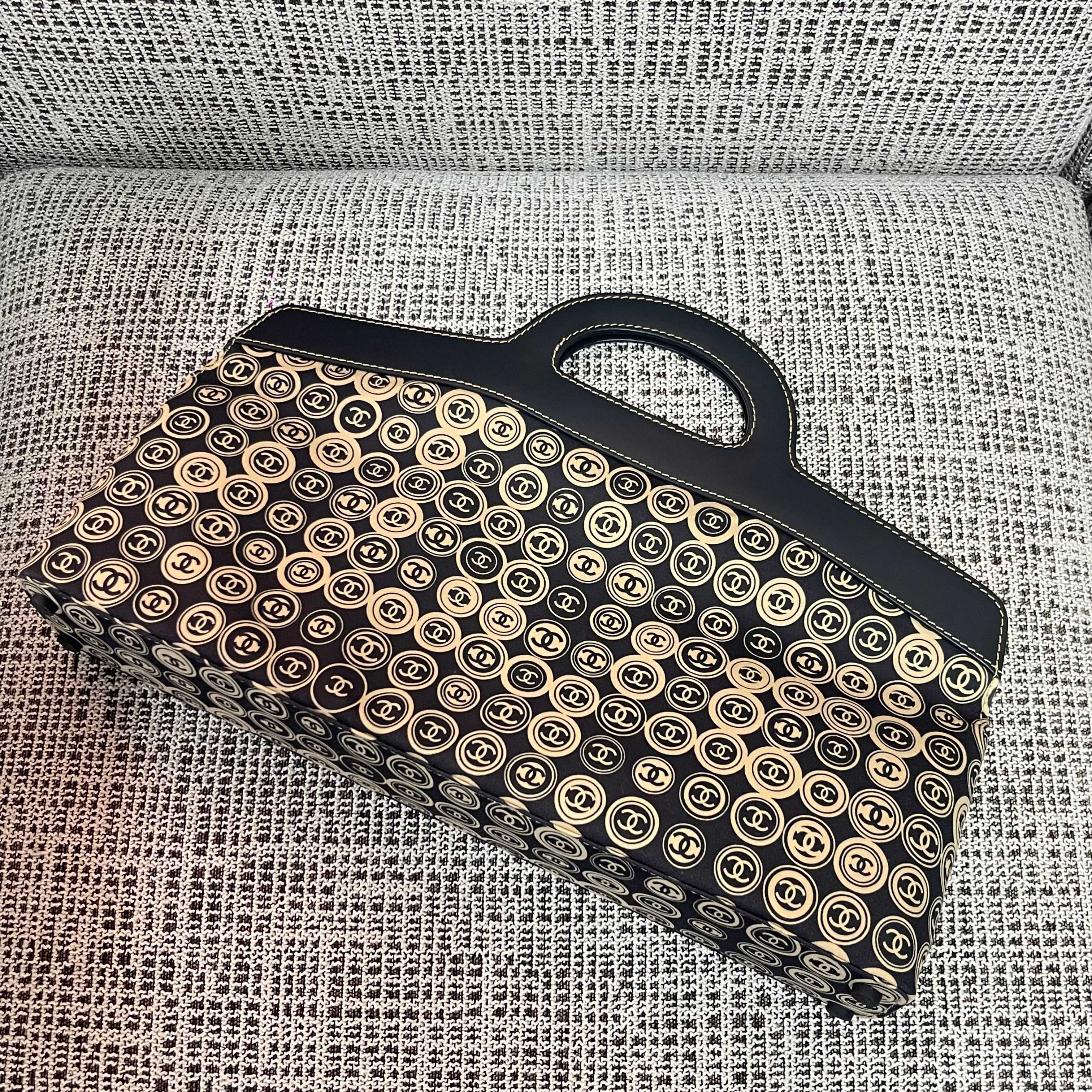 Vintage CoinMonogram Large Tote Handbag in Black & Beige Canvas - Mocuir