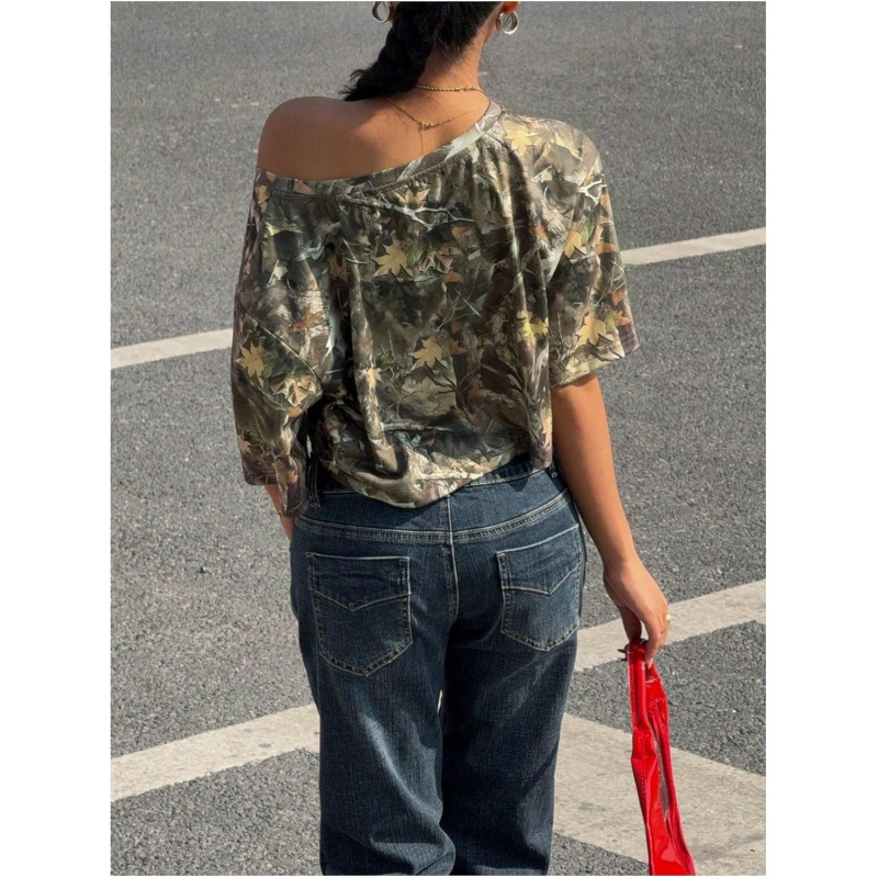Women's Y2k Camo Print Off The Shoulder