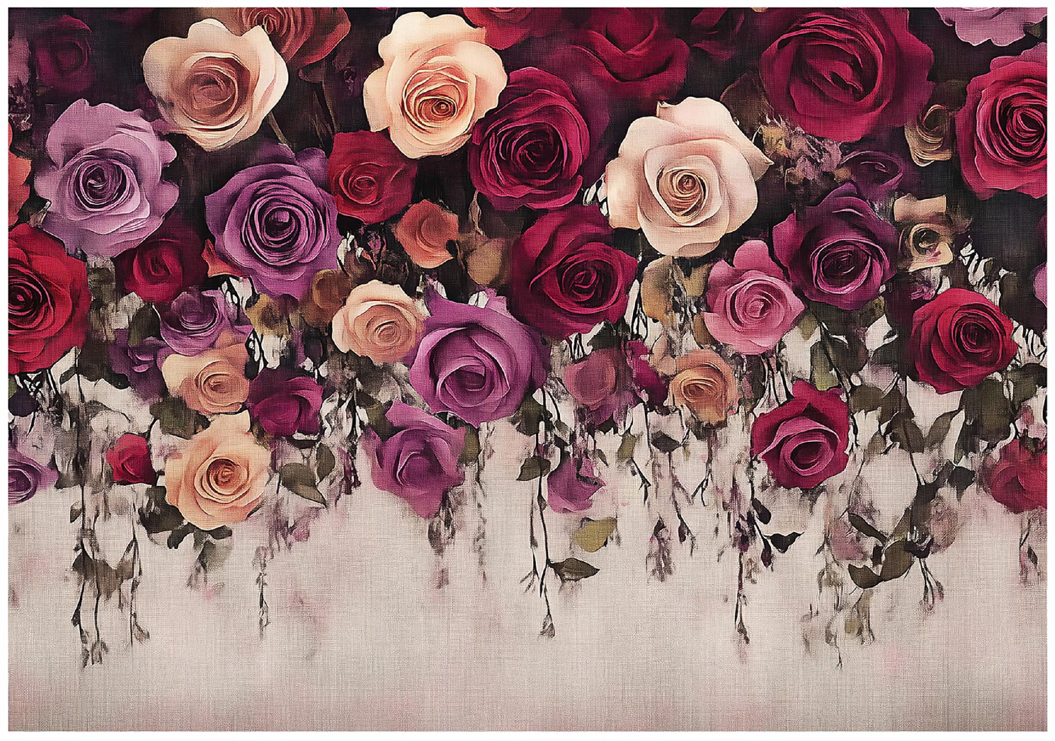 Vintage rose flower wall mural for bedroom or living room, non-woven wallpaper,