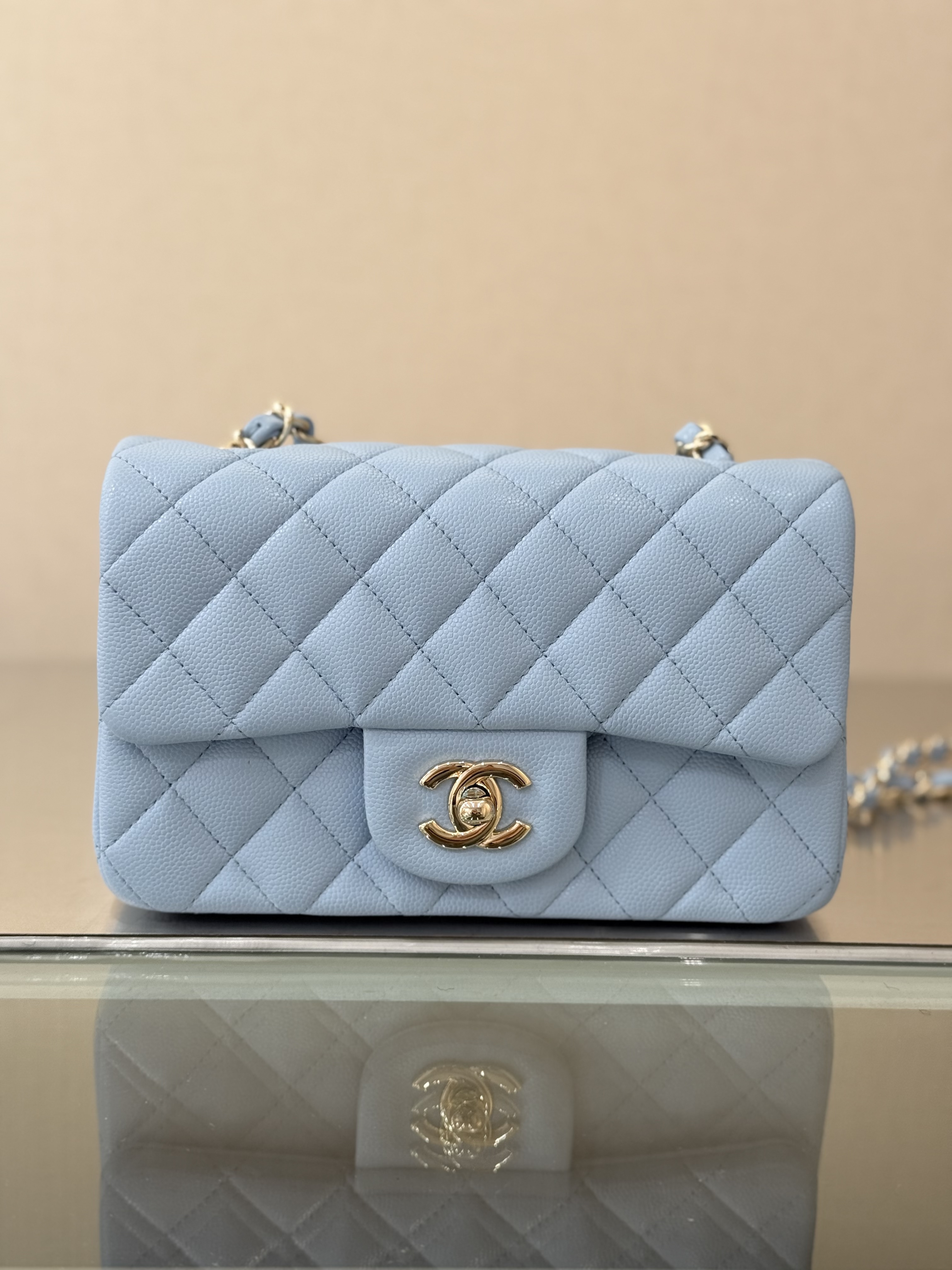 Mini Classic Flap Handbag（Creamy Blue） - Mocuir