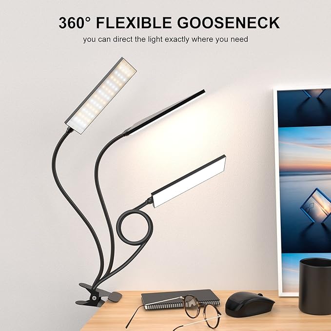 Clip on Light LED Desk Lamp with Eye-Caring LED Light and Metal Clip