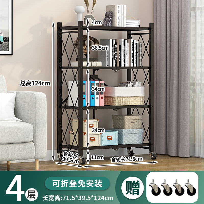 Folding Storage Rack with Wheels, No Installation Needed, Small Cart Storage Rack, Household Movable Multi-Layer Floor Display Rack, Camping