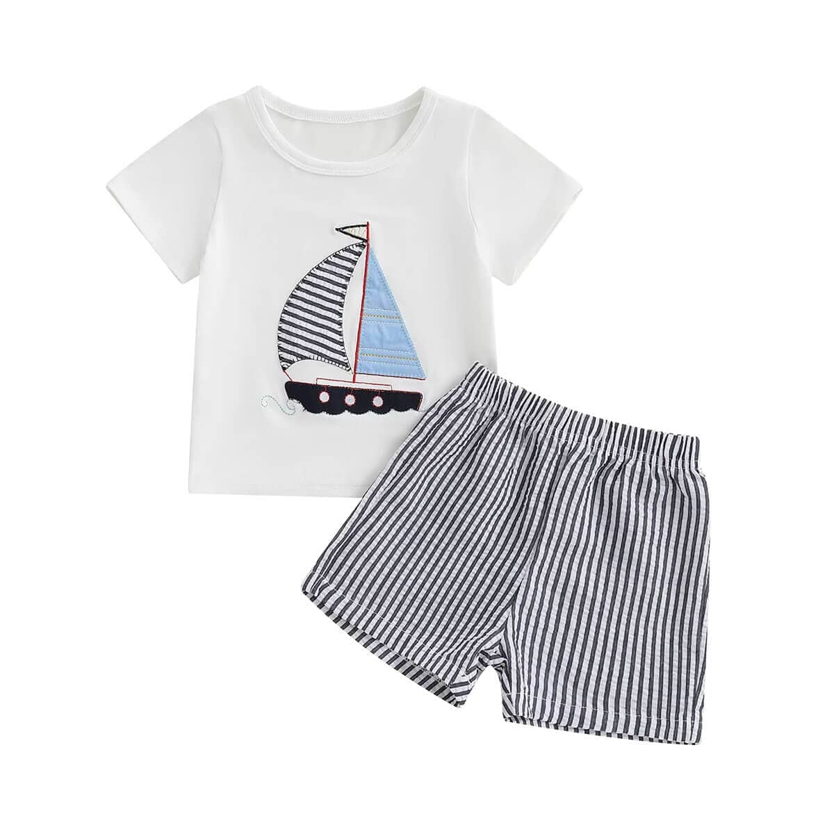 Short Sleeve Sailboat Striped Shorts Toddler Set