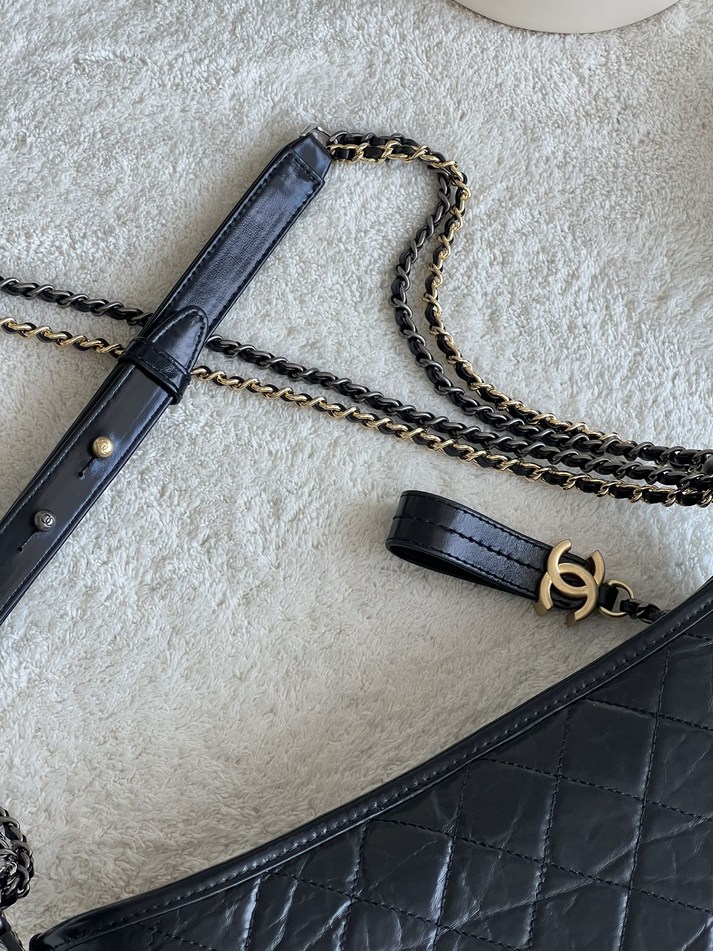 Gabrielle Hobo Bag, Black Quilted Aged & Smooth Calfskin with GoldSilver Two-Tone Hardware - Mocuir