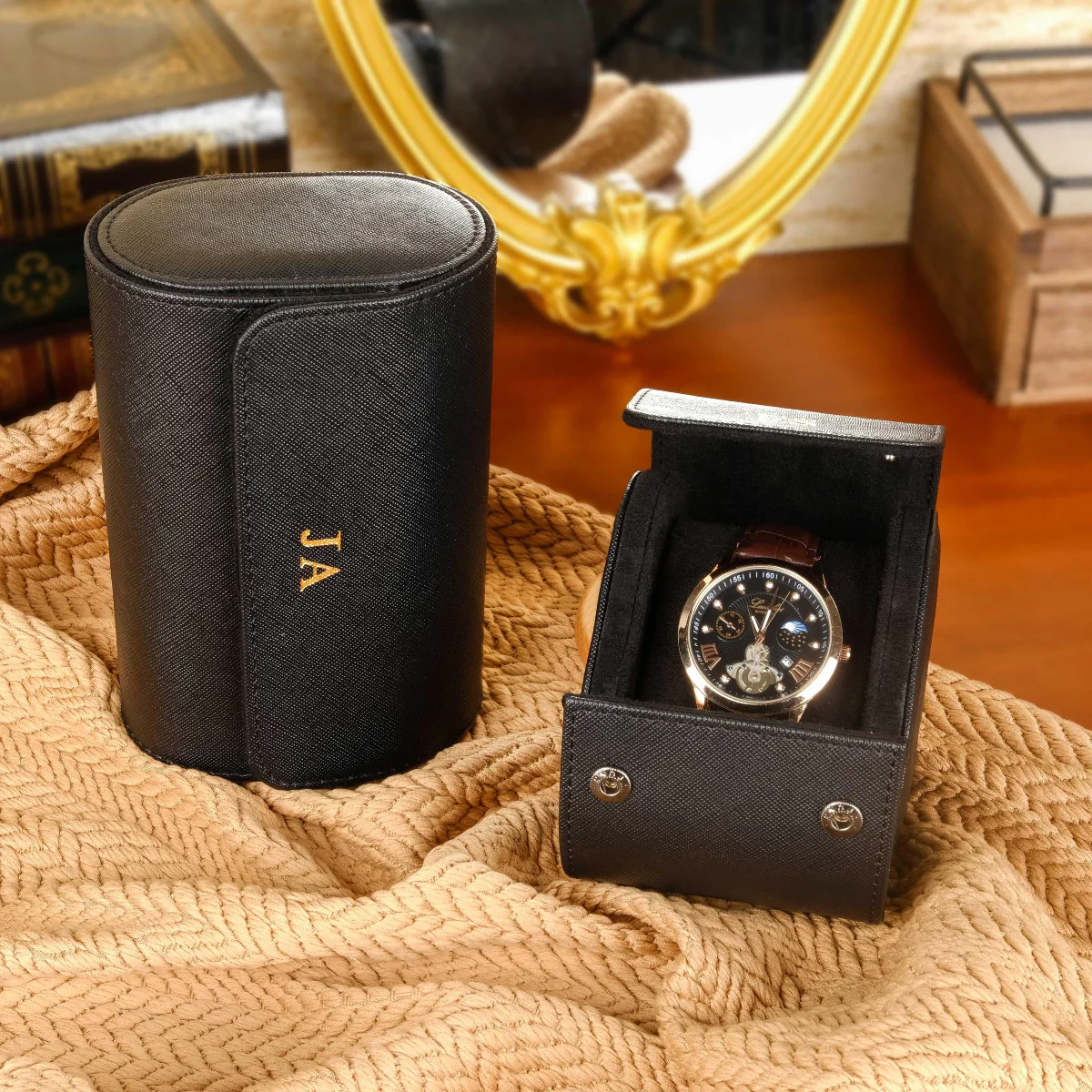 Personalized Vegan Leather Watch Box, Watch Roll for 3 Watches, Travel Watch Case, Groomsman Watch Case Gift, Father